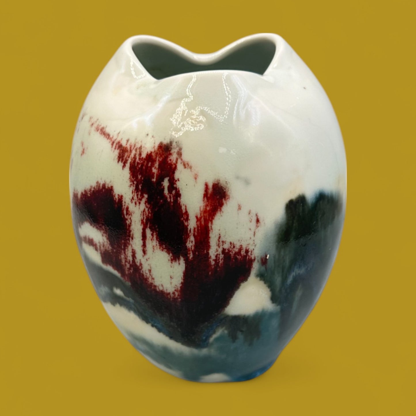 Japanese Drip Glaze Ceramic Vase with Triangular Mouth