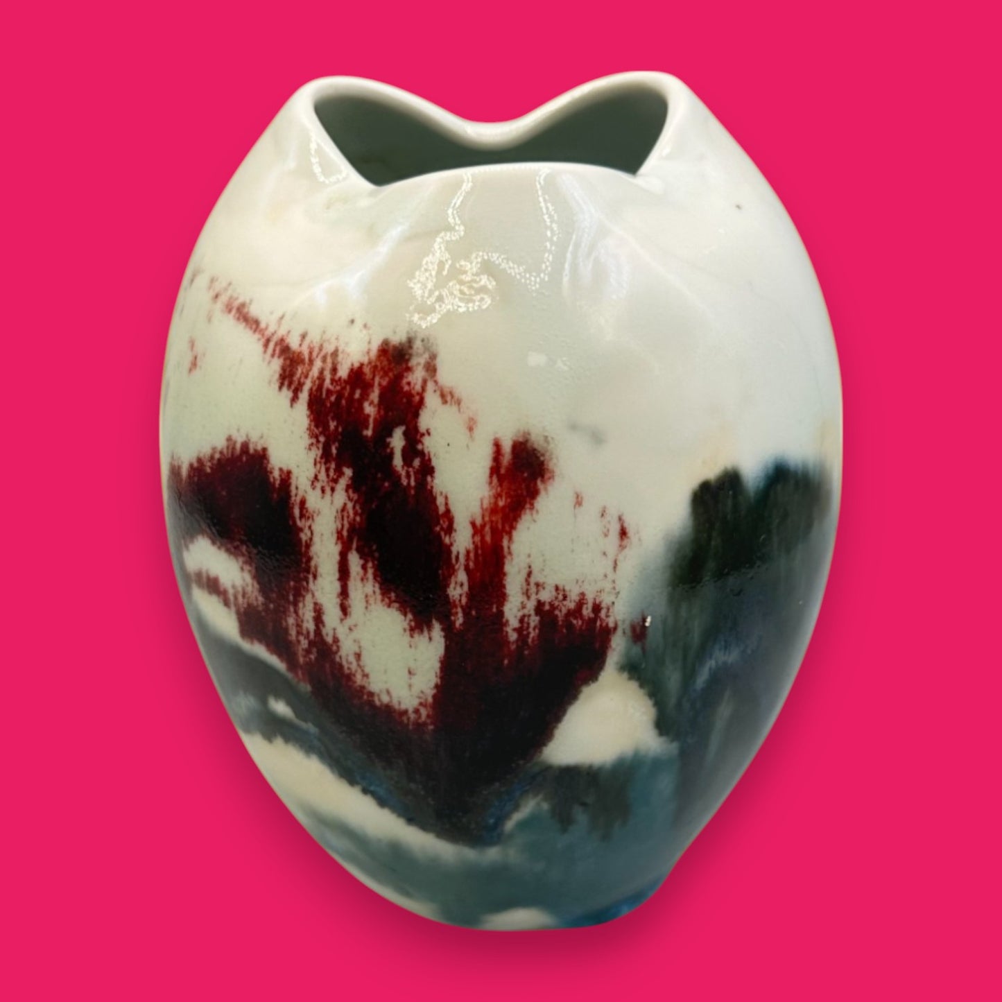 Japanese Drip Glaze Ceramic Vase with Triangular Mouth