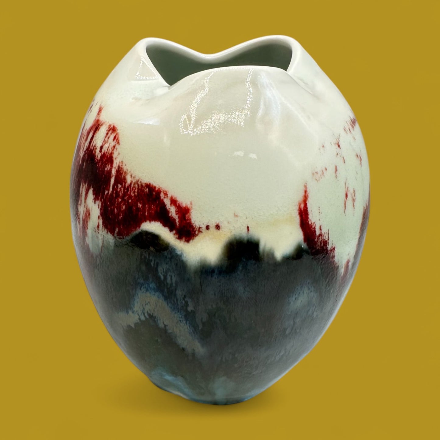 Japanese Drip Glaze Ceramic Vase with Triangular Mouth