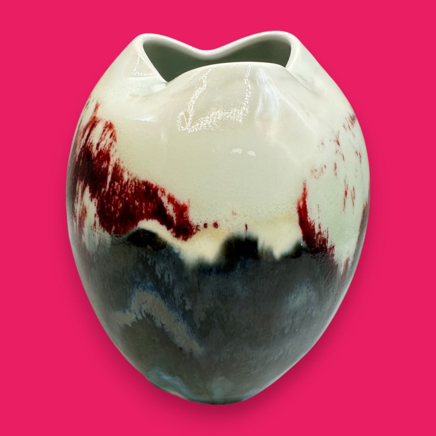 Japanese Drip Glaze Ceramic Vase with Triangular Mouth