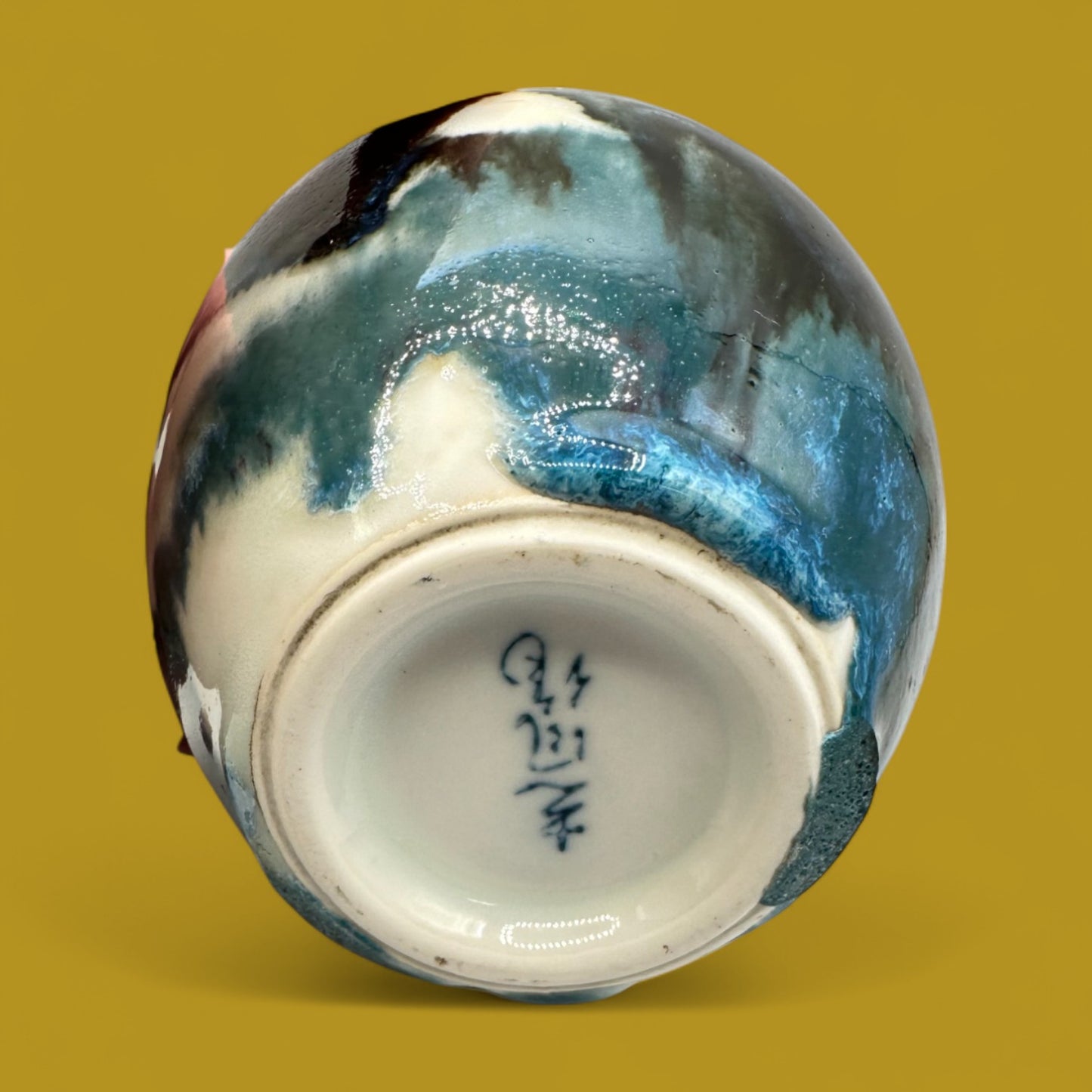 Japanese Drip Glaze Ceramic Vase with Triangular Mouth