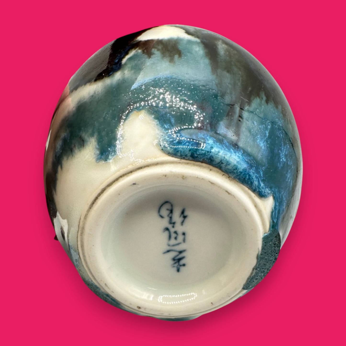 Japanese Drip Glaze Ceramic Vase with Triangular Mouth