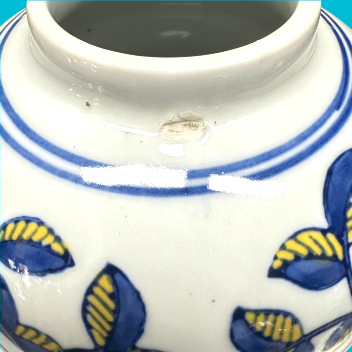 Vintage Hand-Glazed Chinese Floral Vase with Blue & Yellow Motif