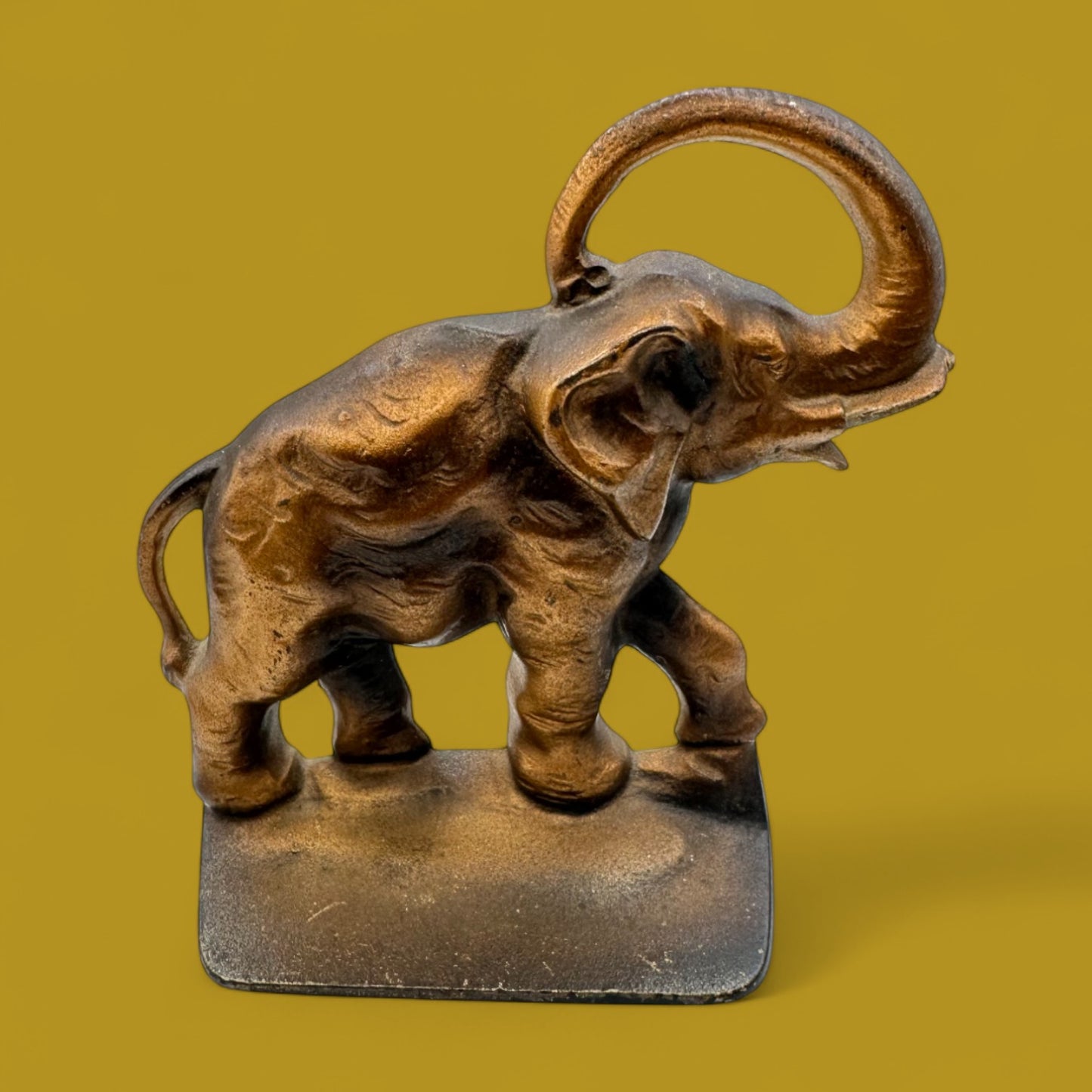 Vintage Gold/Bronze Painted Cast Metal African Elephant Book Ends