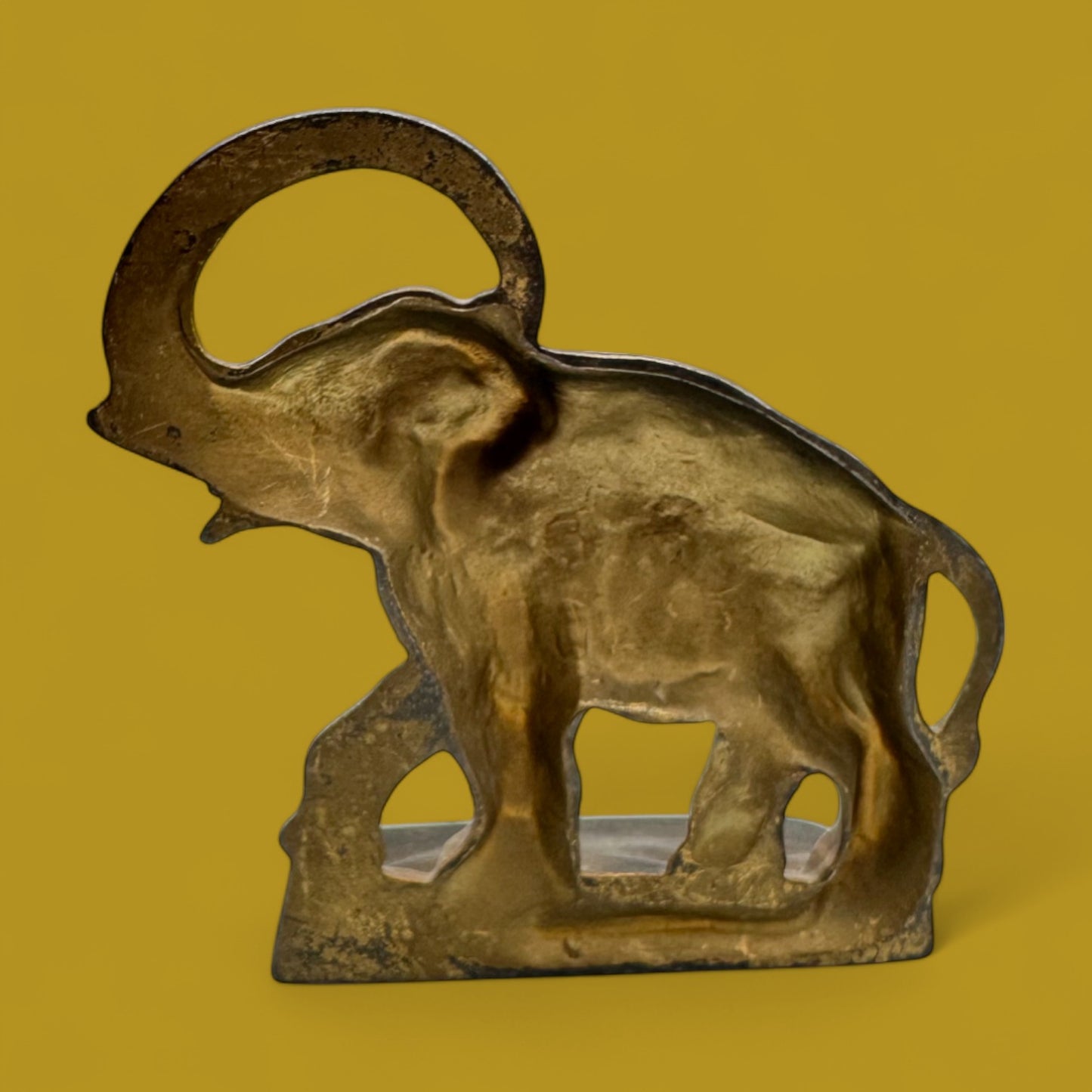Vintage Gold/Bronze Painted Cast Metal African Elephant Book Ends