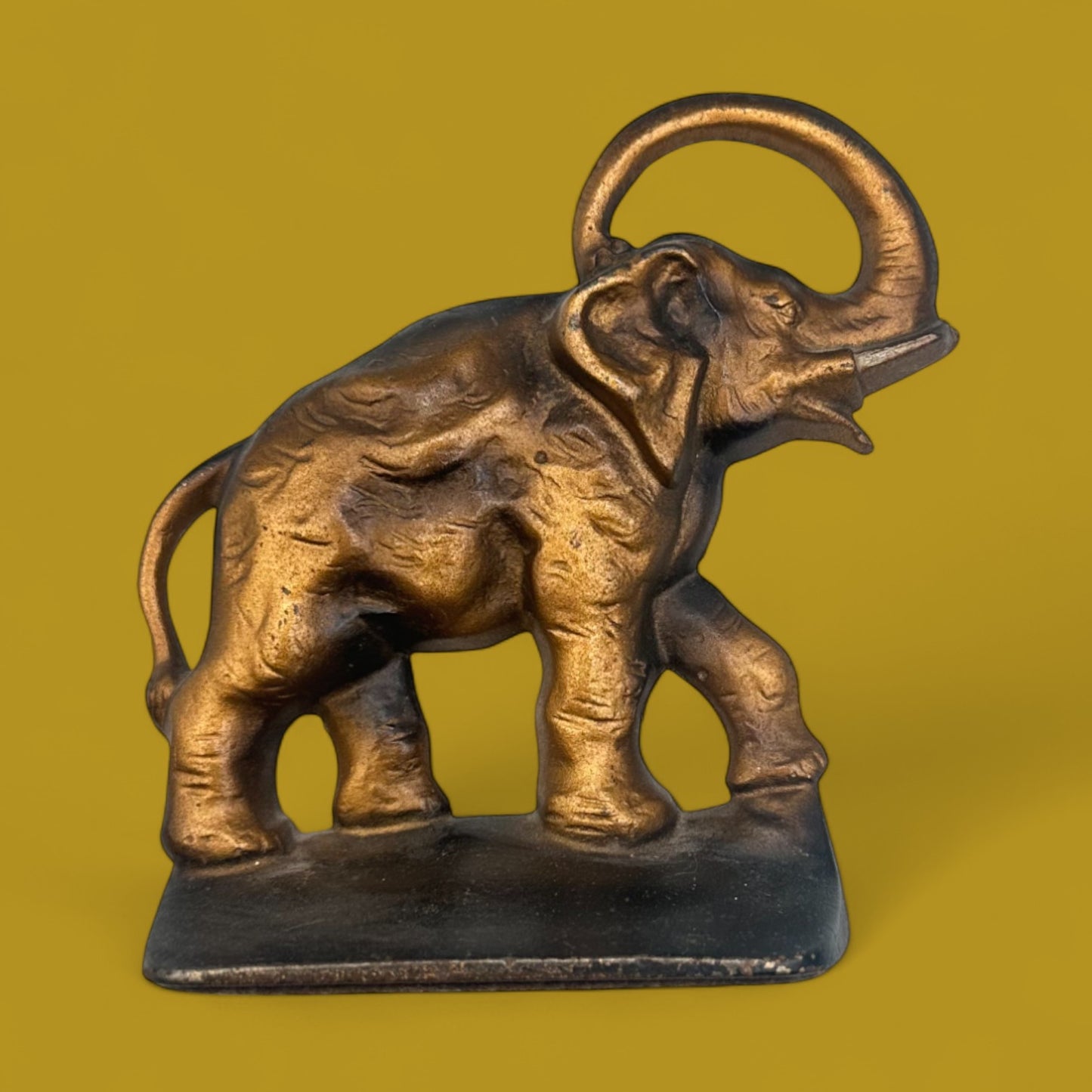 Vintage Gold/Bronze Painted Cast Metal African Elephant Book Ends