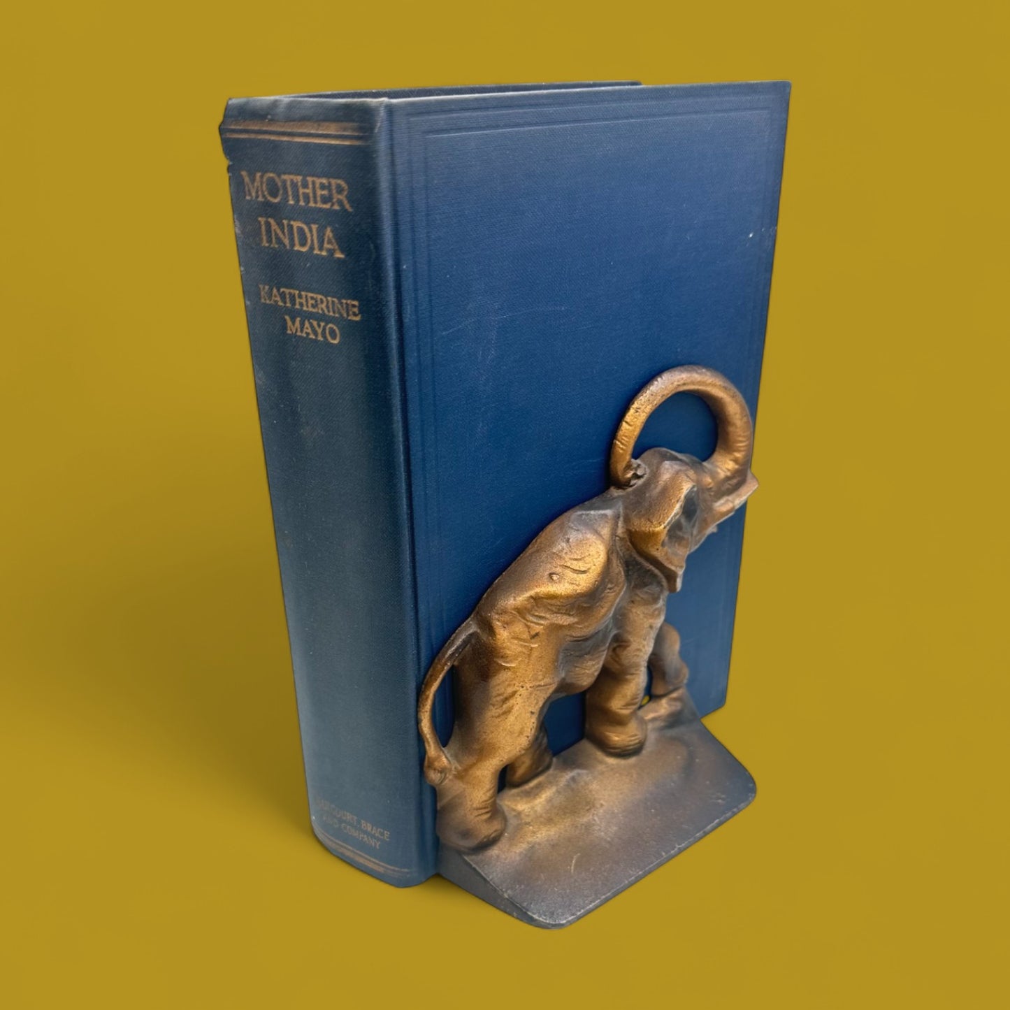 Vintage Gold/Bronze Painted Cast Metal African Elephant Book Ends