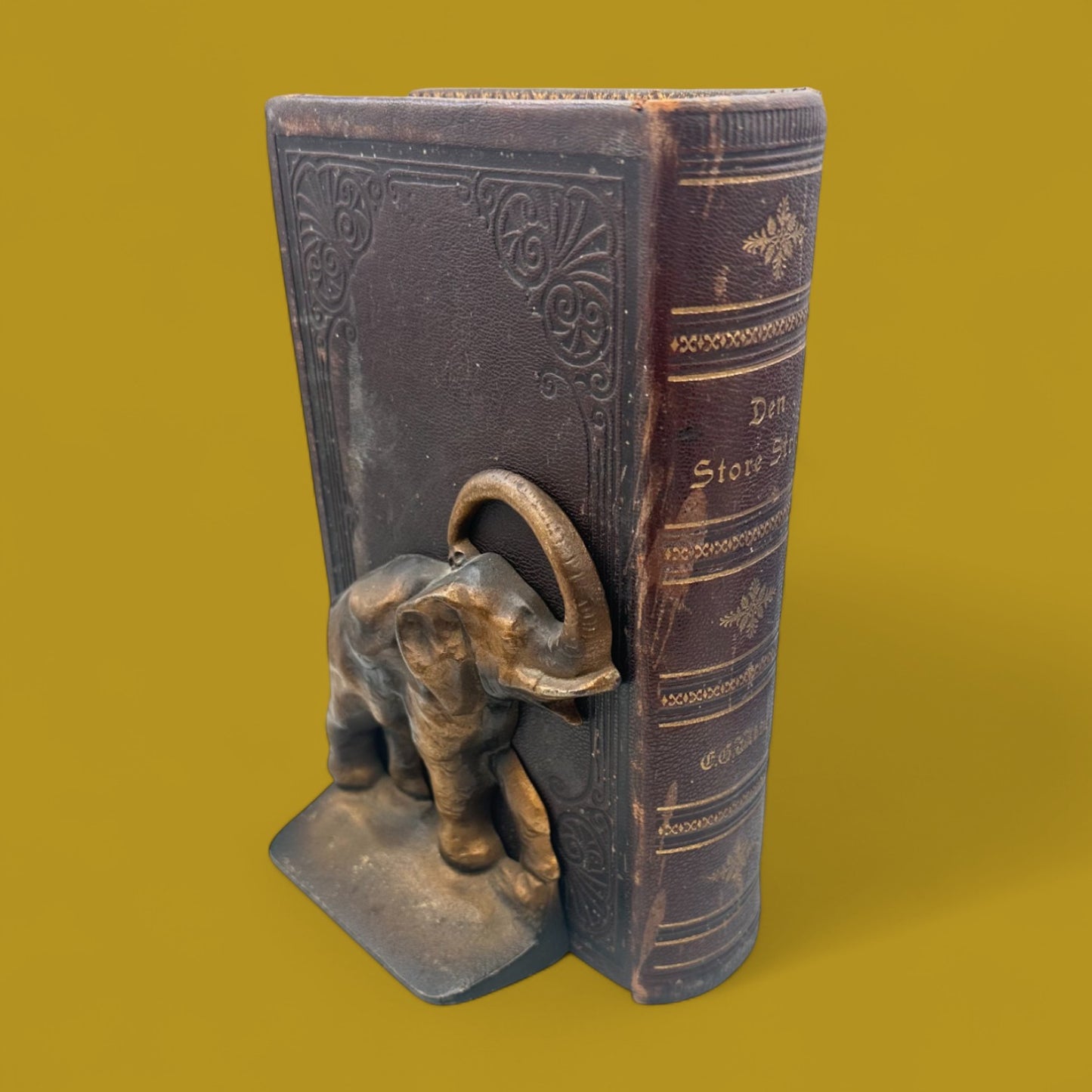 Vintage Gold/Bronze Painted Cast Metal African Elephant Book Ends