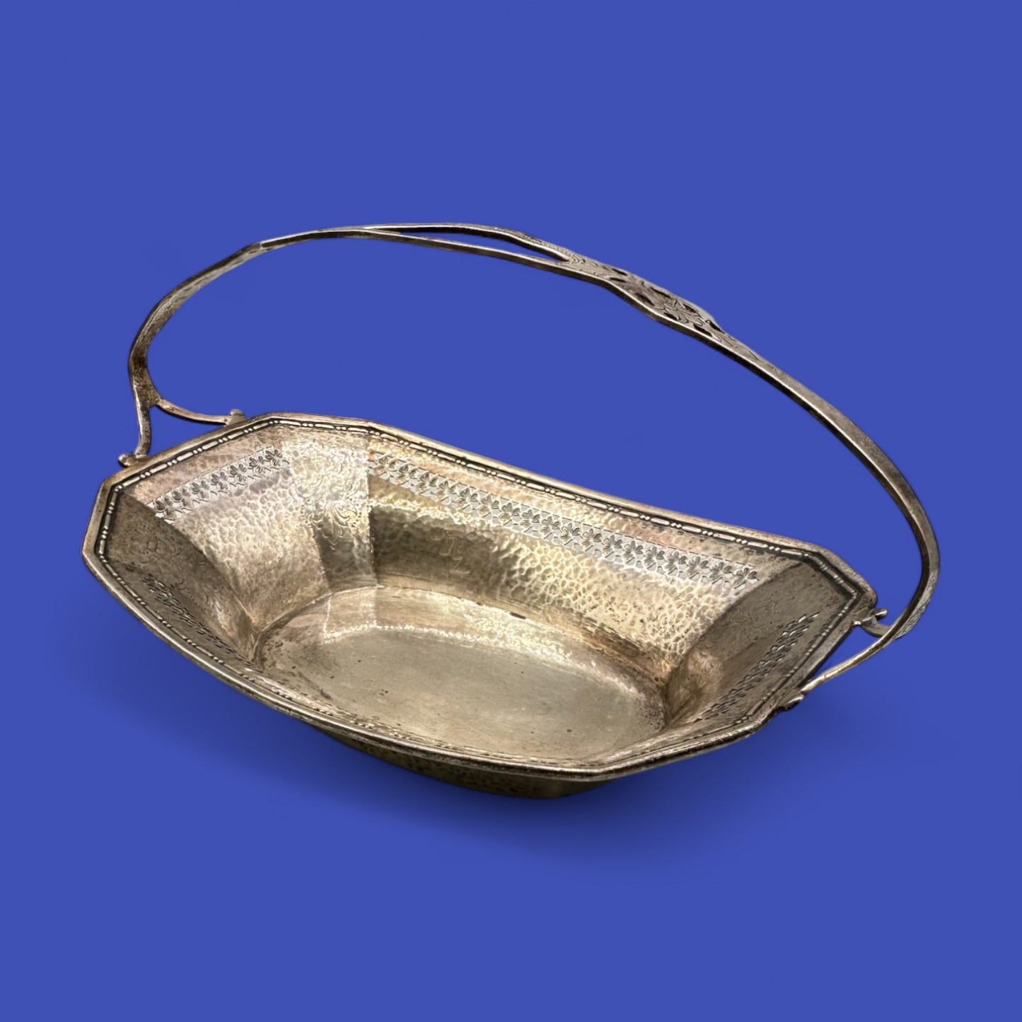 Antique Sterling Silver Candy Dish with Handle and Ornate Detailing
