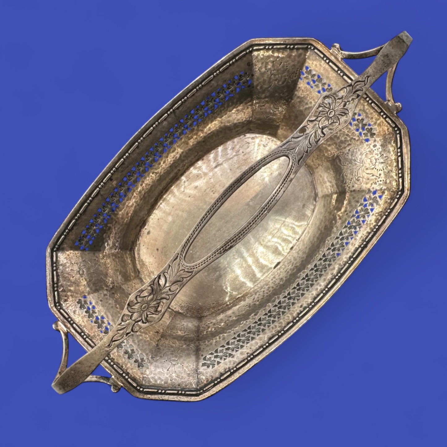 Antique Sterling Silver Candy Dish with Handle and Ornate Detailing