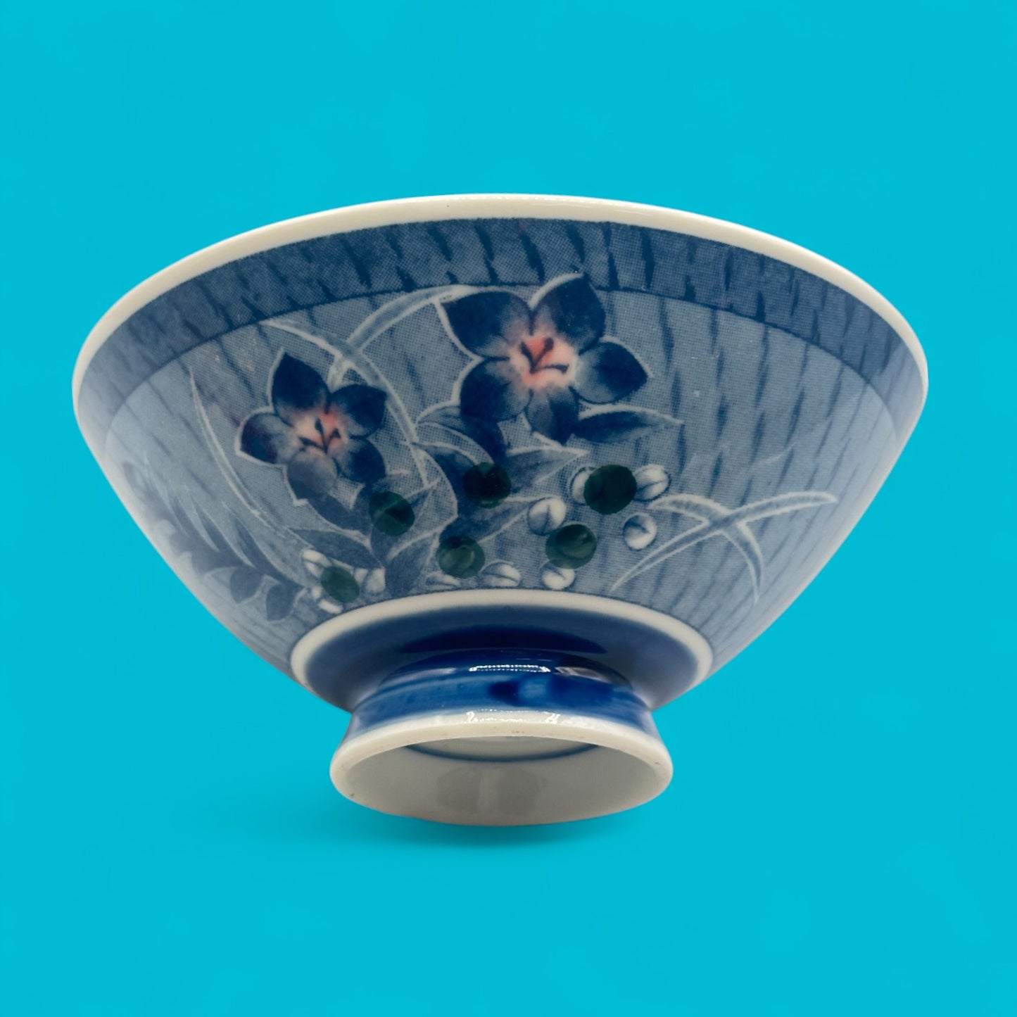 Vintage Japanese Rice Bowl – Floral Blue & White Pattern