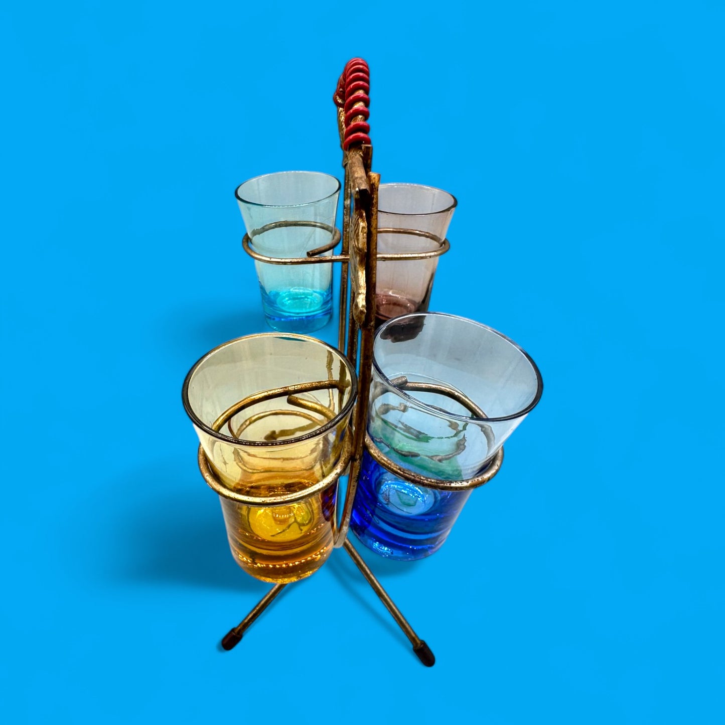 Vintage horseshoe shot glass holder – 6-glass western barware set
