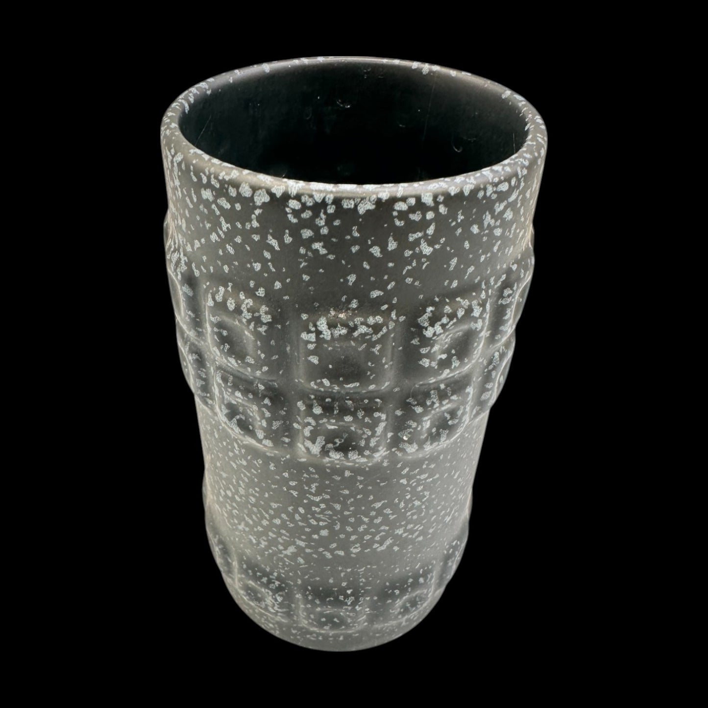 Mid-century Brutalist Vase – Black Ceramic with White Speckles, 1960s MCM