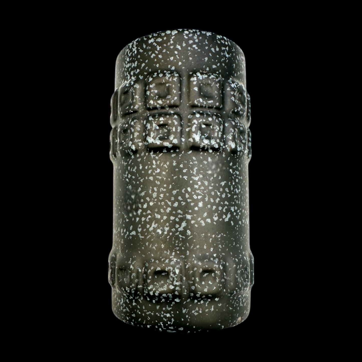 Mid-century Brutalist Vase – Black Ceramic with White Speckles, 1960s MCM