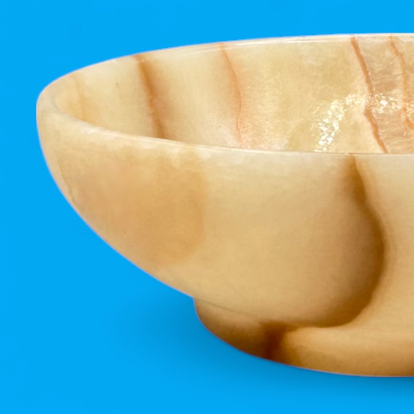 Vintage Travertine / Onyx Stone Bowl Hand-Carved 6" Décor Piece