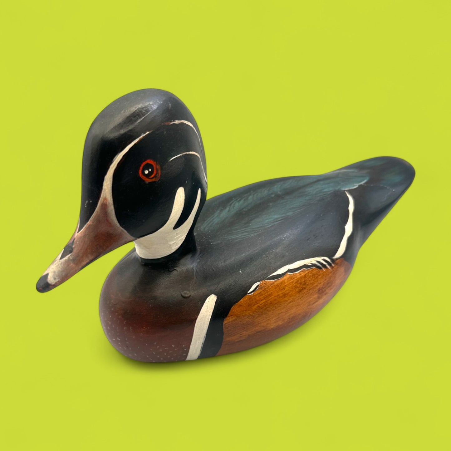 Vintage Carved Duck Decoy – Wood and Paint, Bold Folk Art Finish