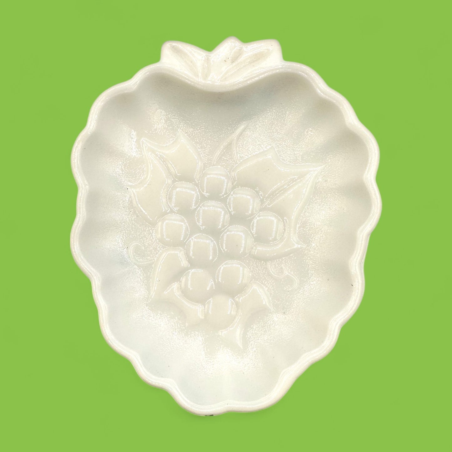 Vintage Milk Glass Grape Plate with Scalloped Edges
