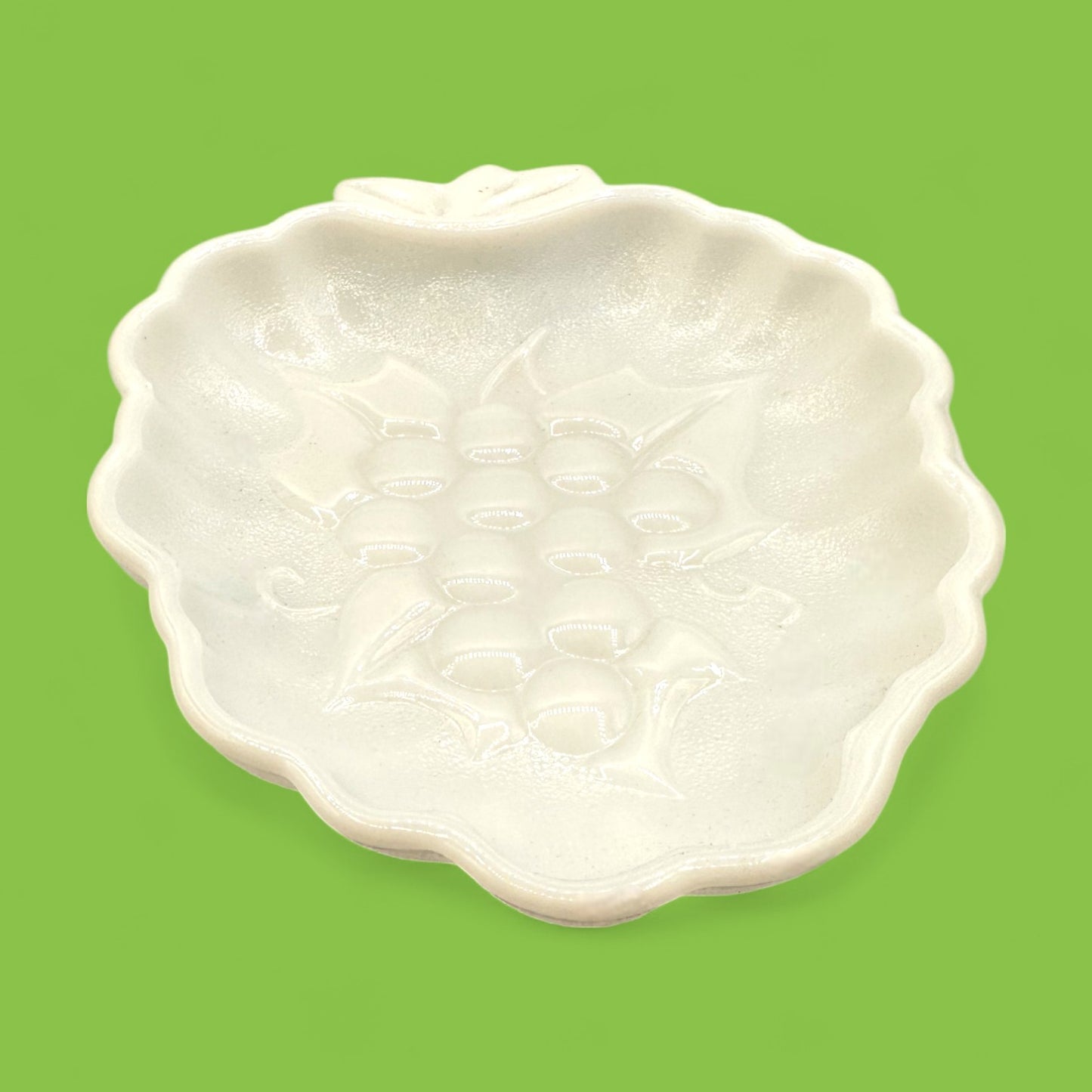Vintage Milk Glass Grape Plate with Scalloped Edges