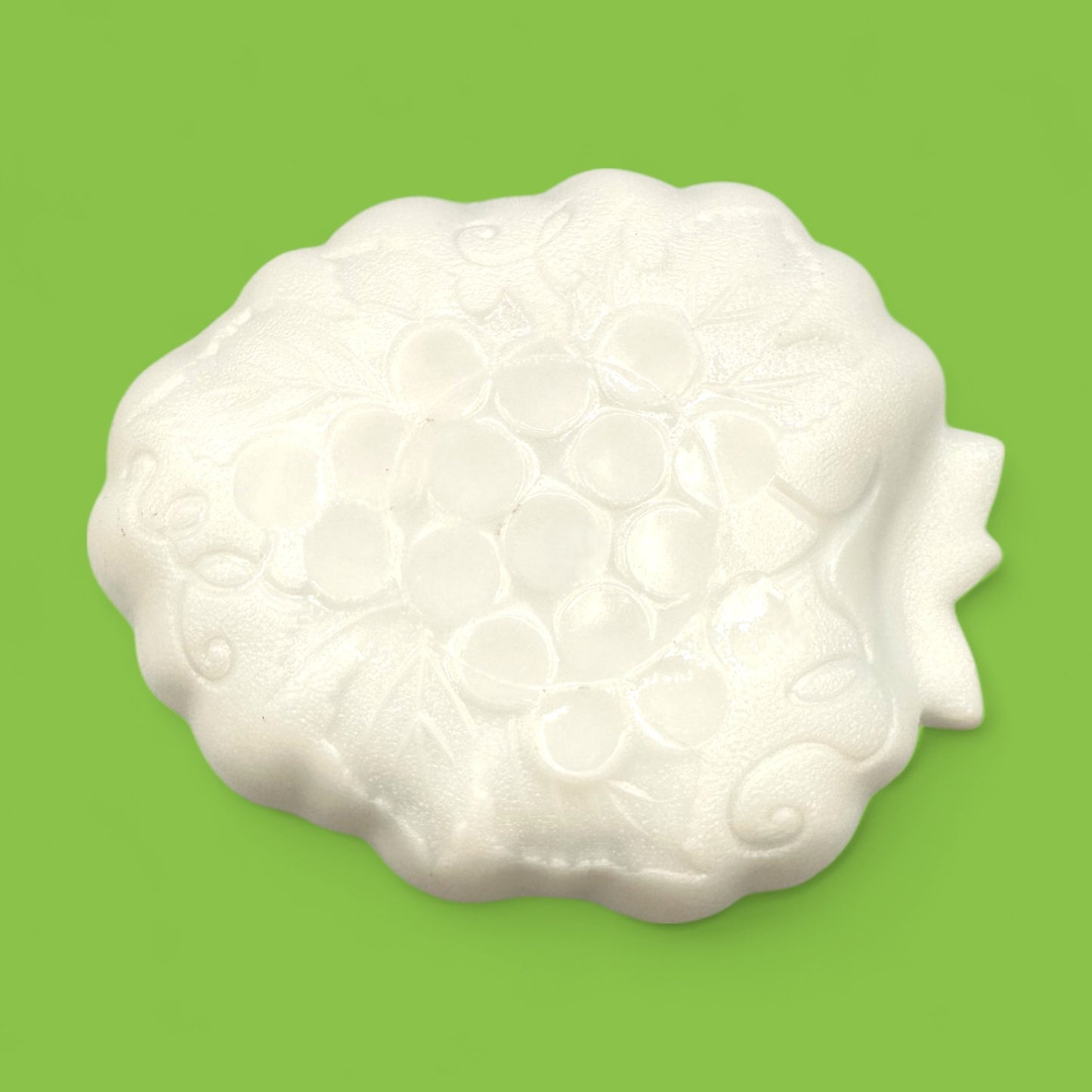 Vintage Milk Glass Grape Plate with Scalloped Edges