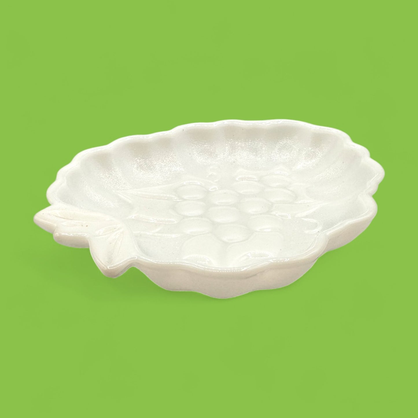 Vintage Milk Glass Grape Plate with Scalloped Edges
