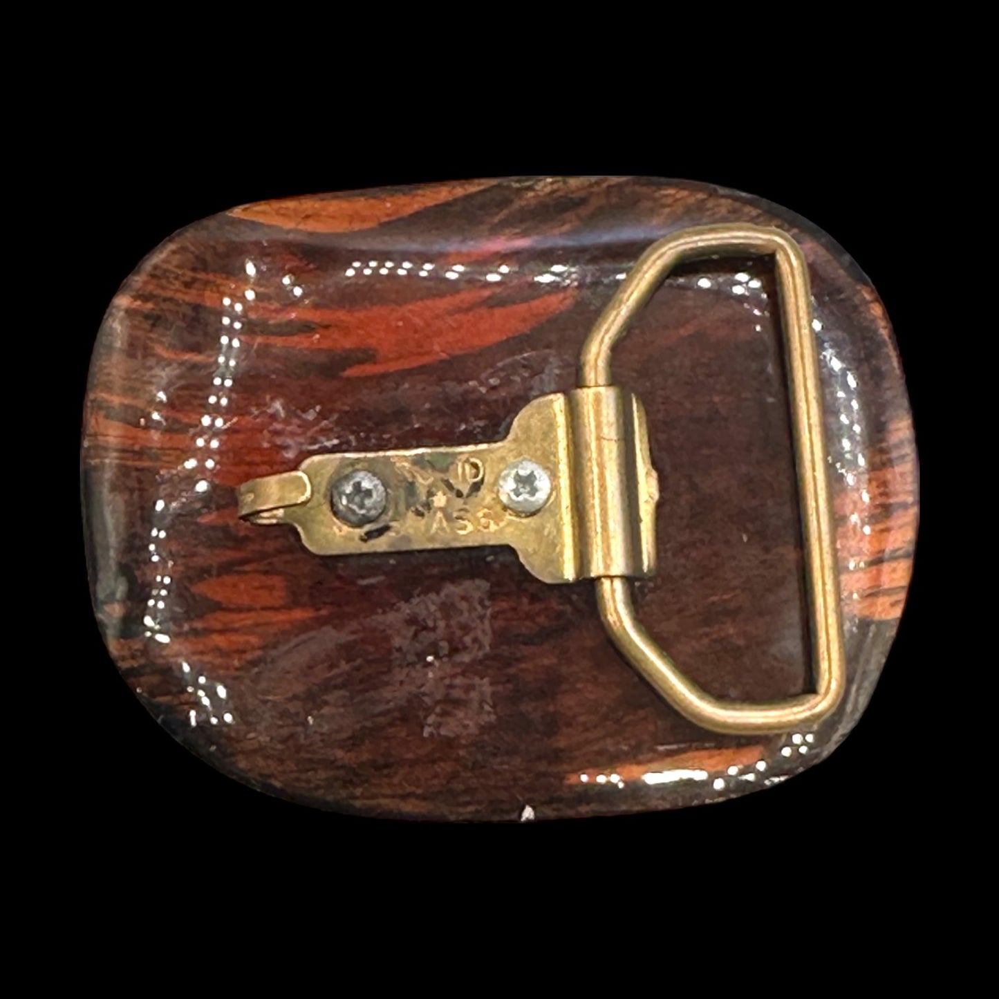 Vintage Handmade Belt Buckle with Brass Ram and Inset Pebbles