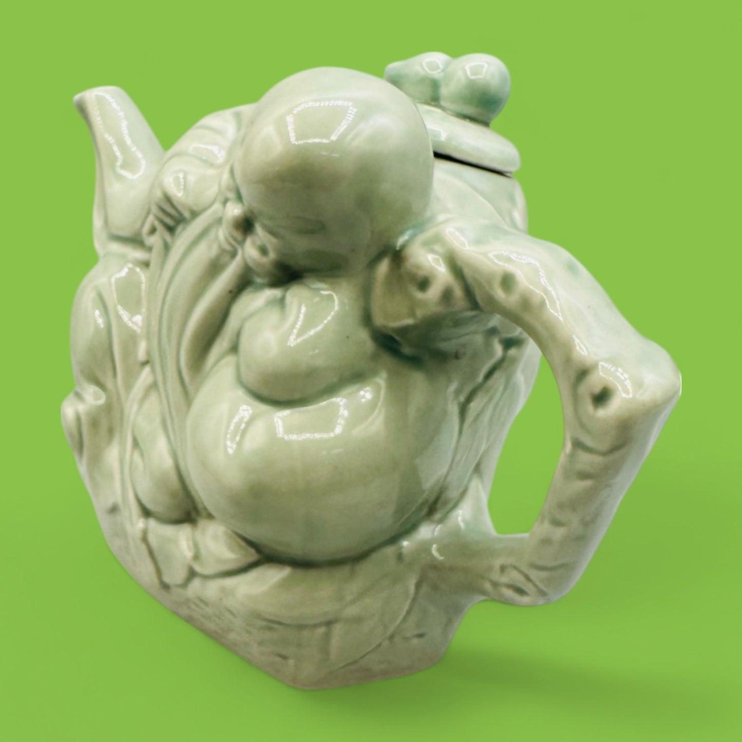 Green Chinese Teapot – Celadon Glazed Shòu (寿) Figure Design
