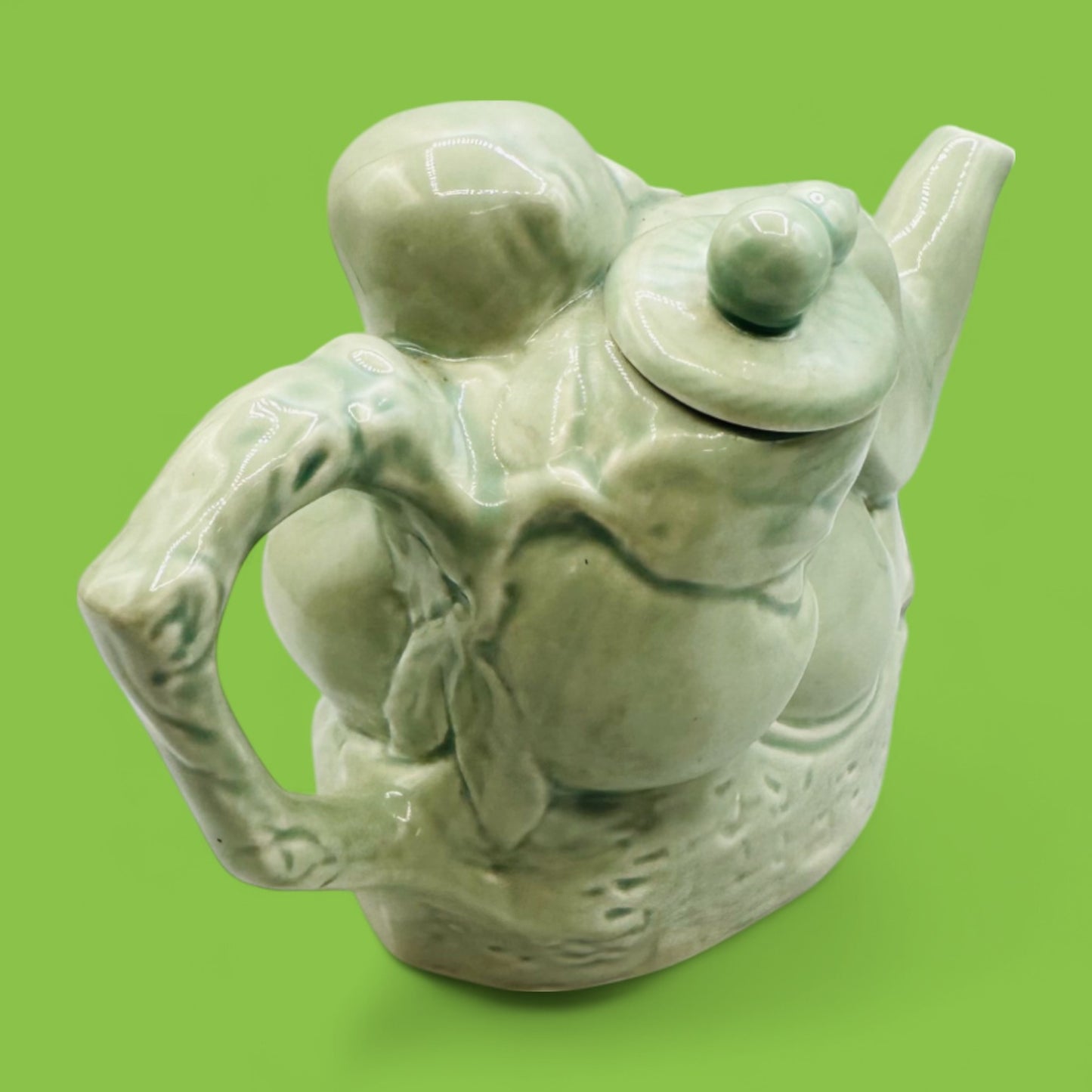 Green Chinese Teapot – Celadon Glazed Shòu (寿) Figure Design