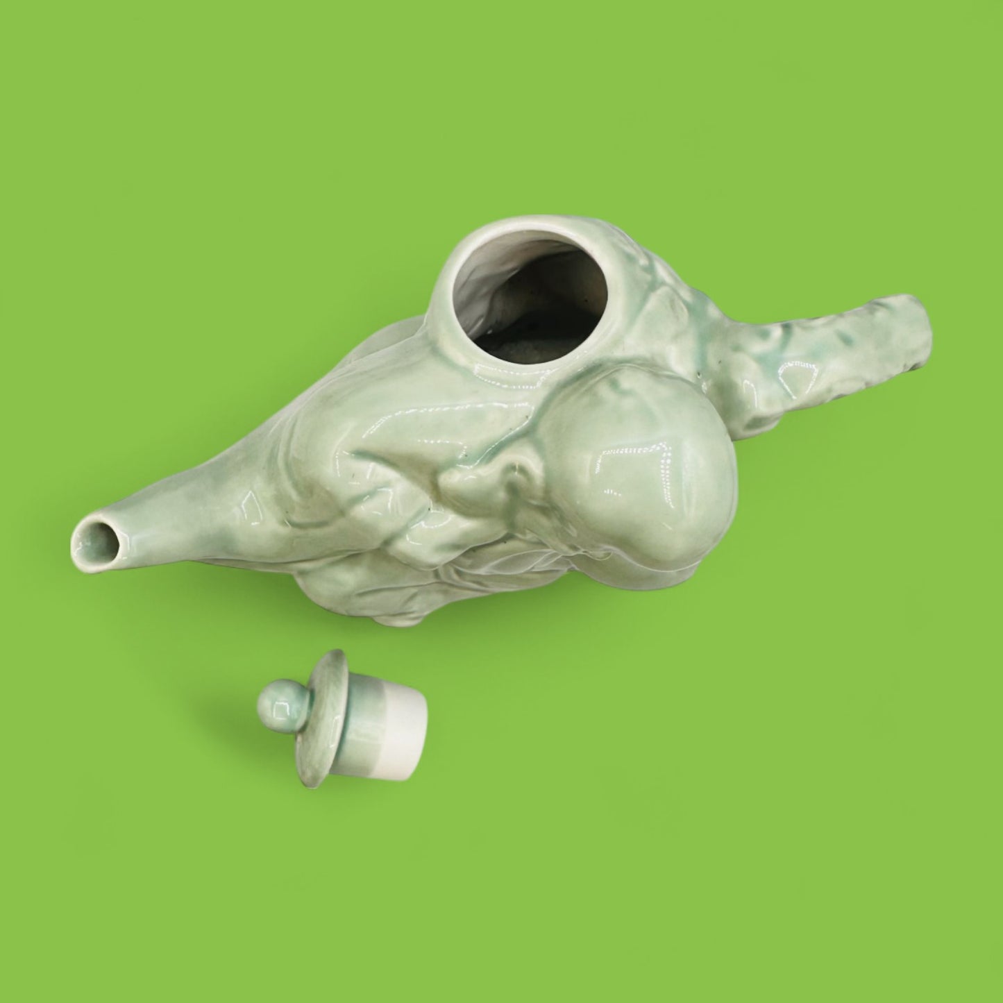 Green Chinese Teapot – Celadon Glazed Shòu (寿) Figure Design