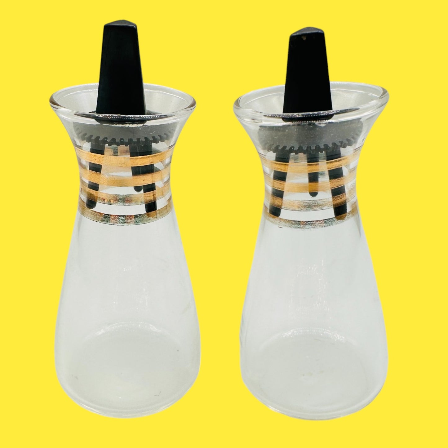 Mid-Century Modern Pyrex Gold Band Salt & Pepper Shaker Set