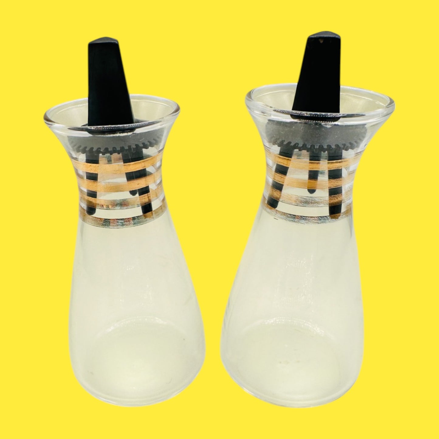 Mid-Century Modern Pyrex Gold Band Salt & Pepper Shaker Set