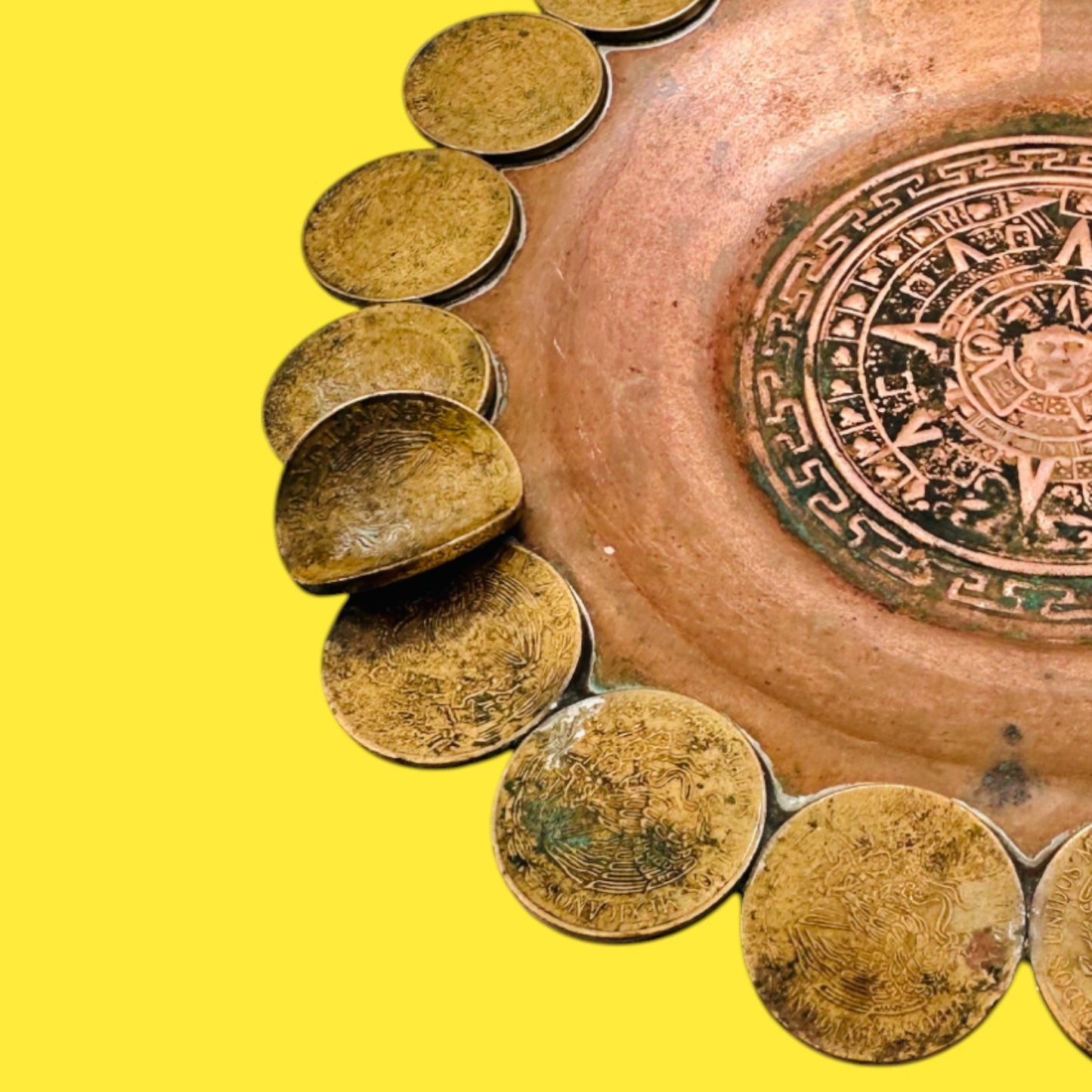 Vintage 1960s Mexican Coin Ashtray - Folkart - 1975-77 Coins