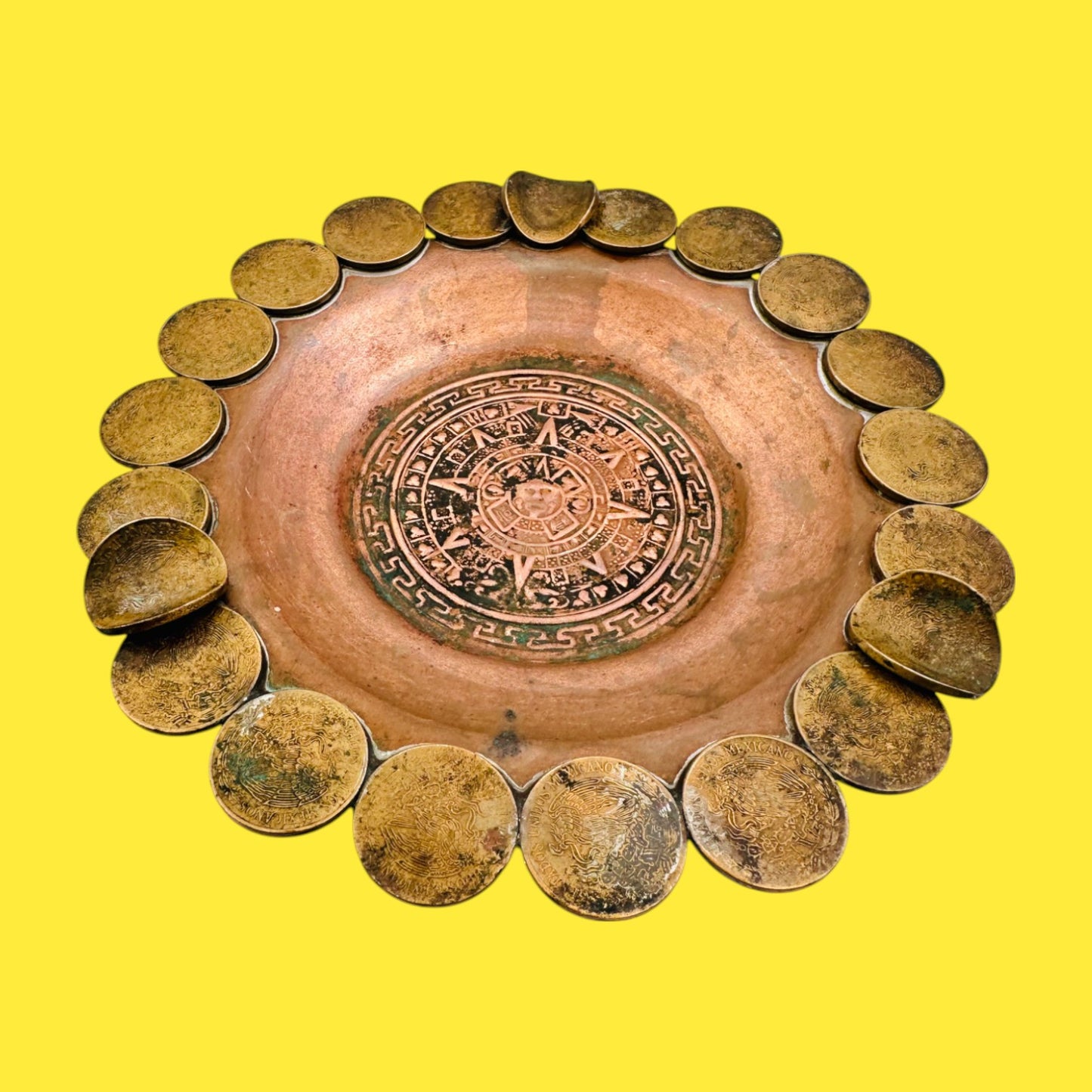 Vintage 1960s Mexican Coin Ashtray - Folkart - 1975-77 Coins
