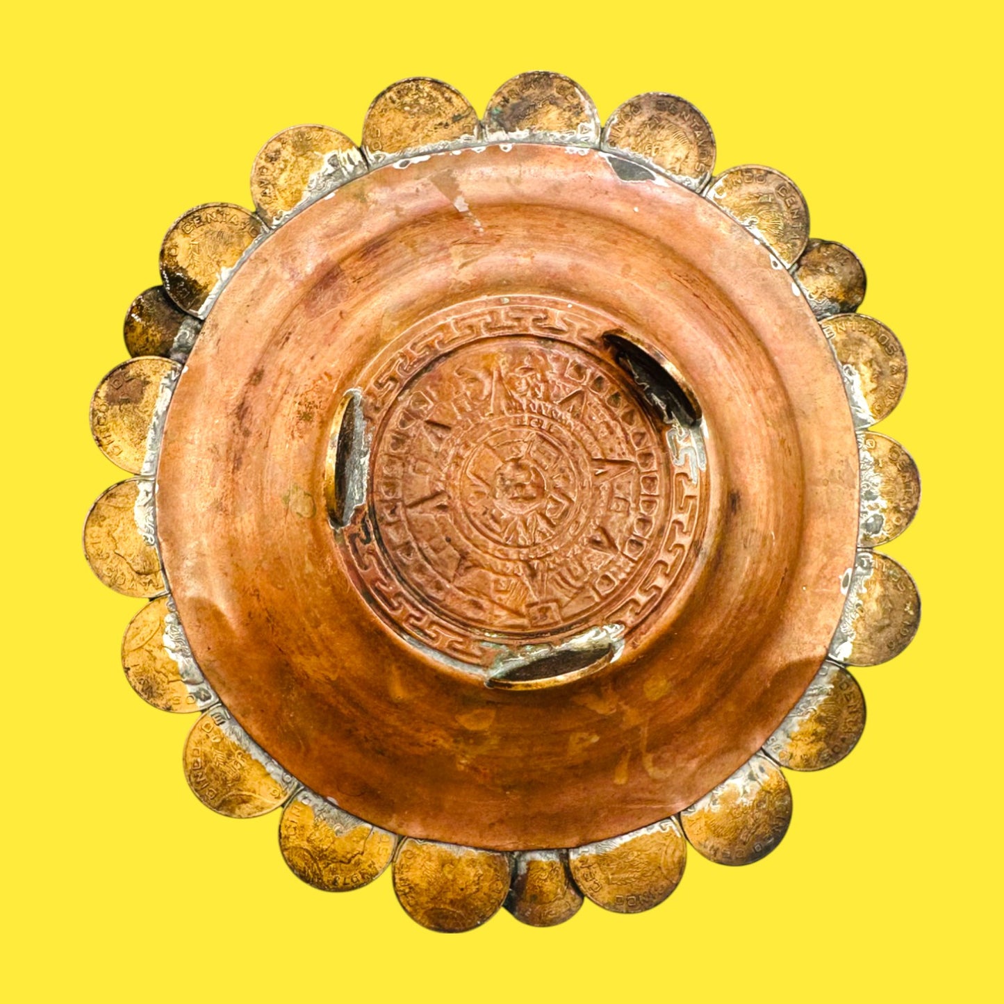 Vintage 1960s Mexican Coin Ashtray - Folkart - 1975-77 Coins