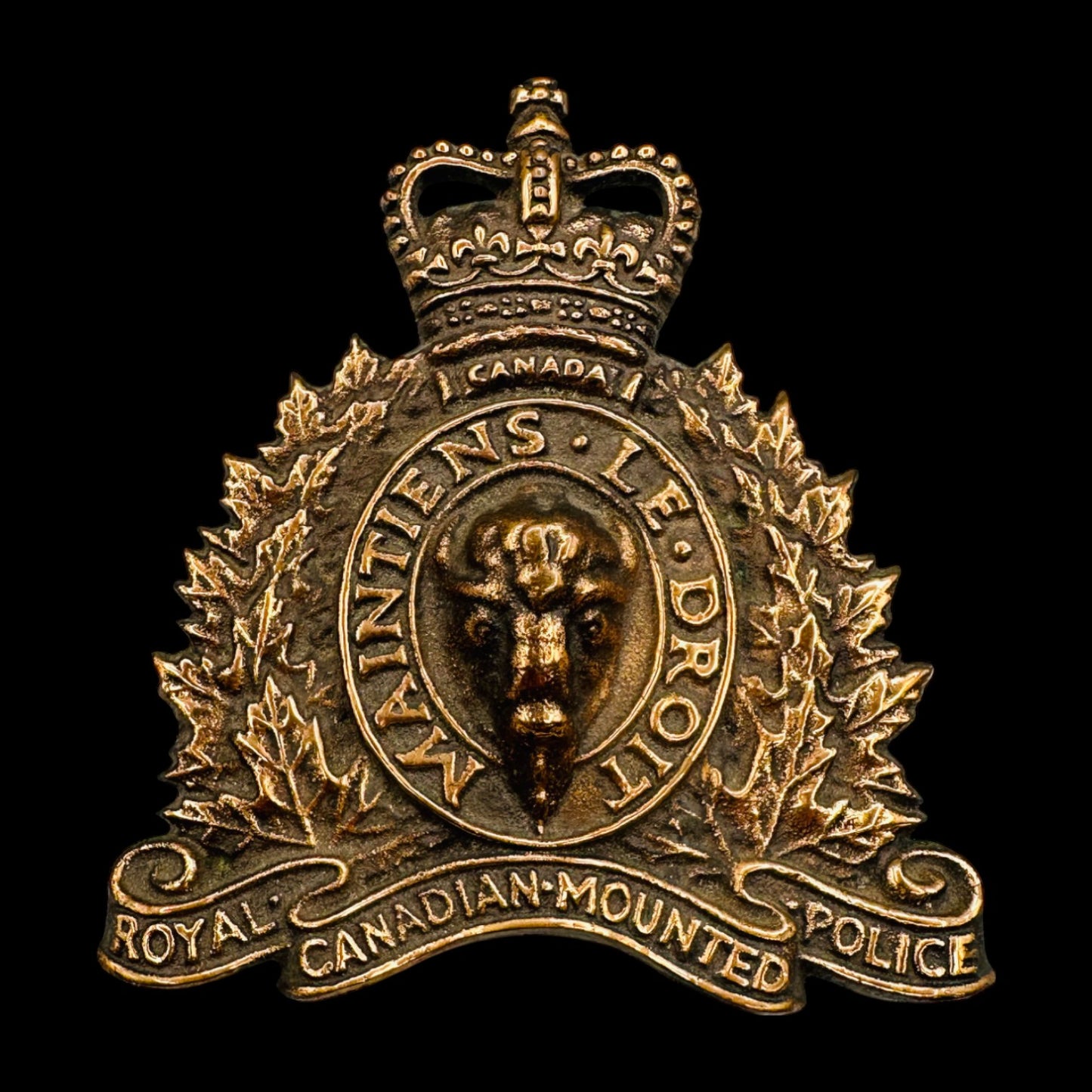 Vintage RCMP Bronze Coat of Arms Crest - Royal Canadian Mounted Police