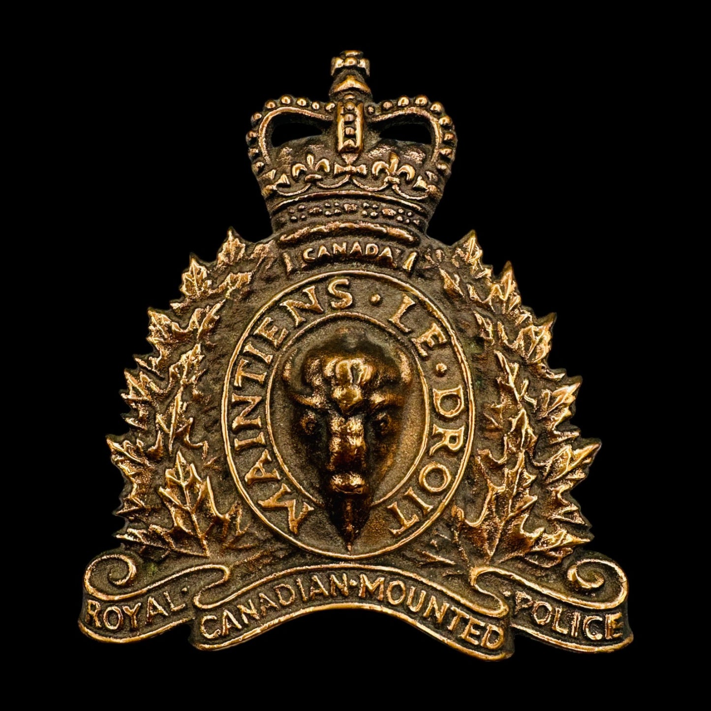 Vintage RCMP Bronze Coat of Arms Crest - Royal Canadian Mounted Police