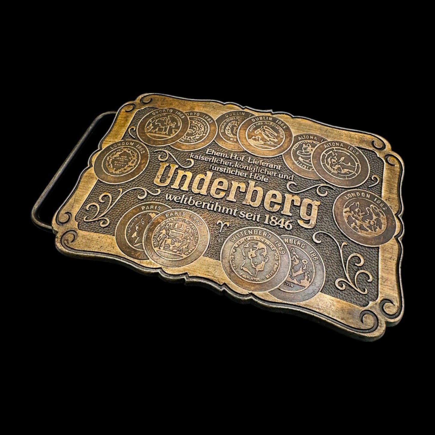 Vintage Underberg Bitters German Company Weltberuhmt Seit 1846 Brass Belt Buckle