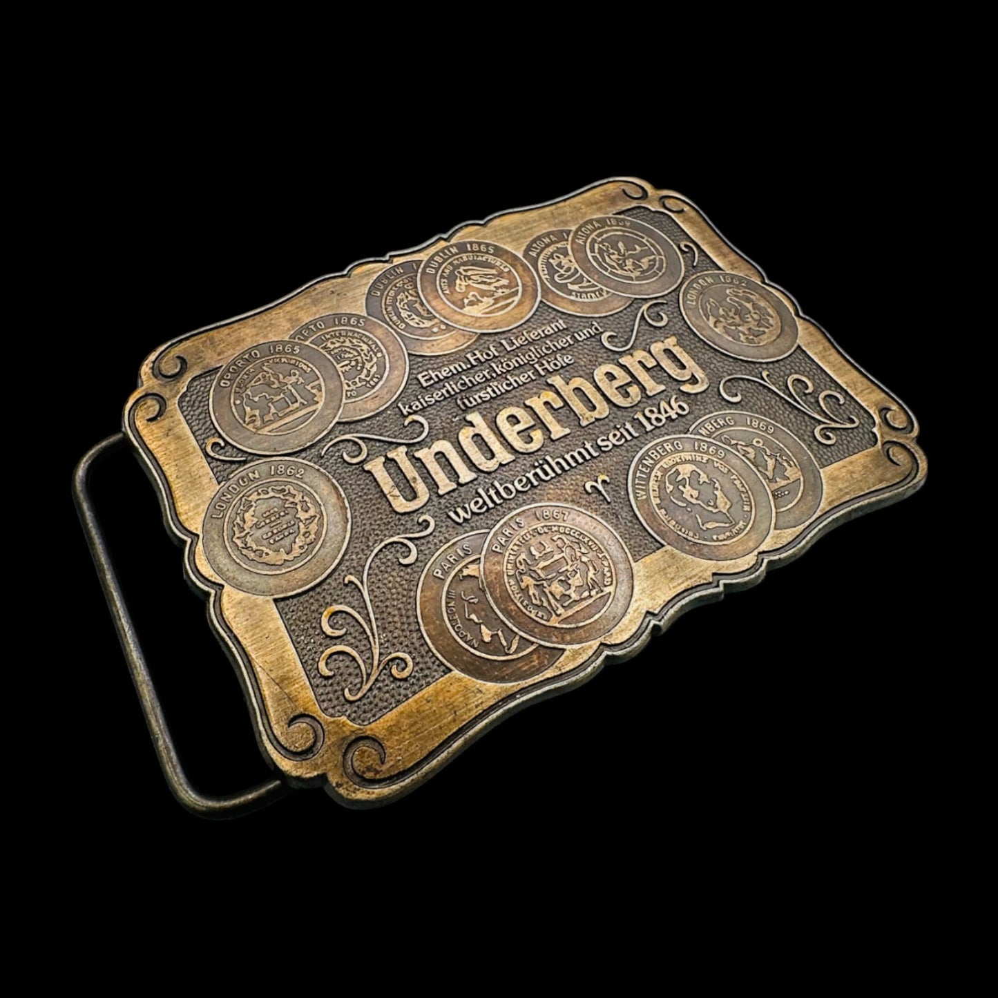 Vintage Underberg Bitters German Company Weltberuhmt Seit 1846 Brass Belt Buckle