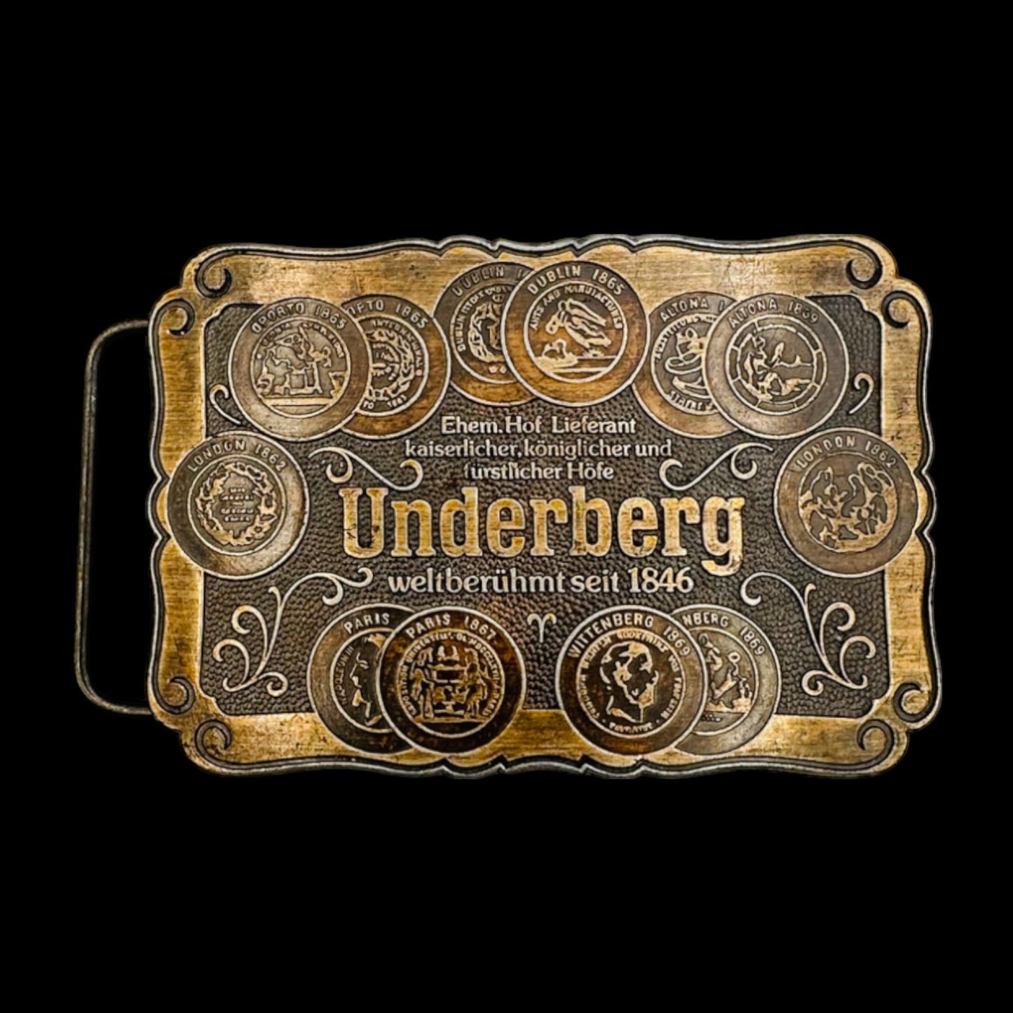 Vintage Underberg Bitters German Company Weltberuhmt Seit 1846 Brass Belt Buckle