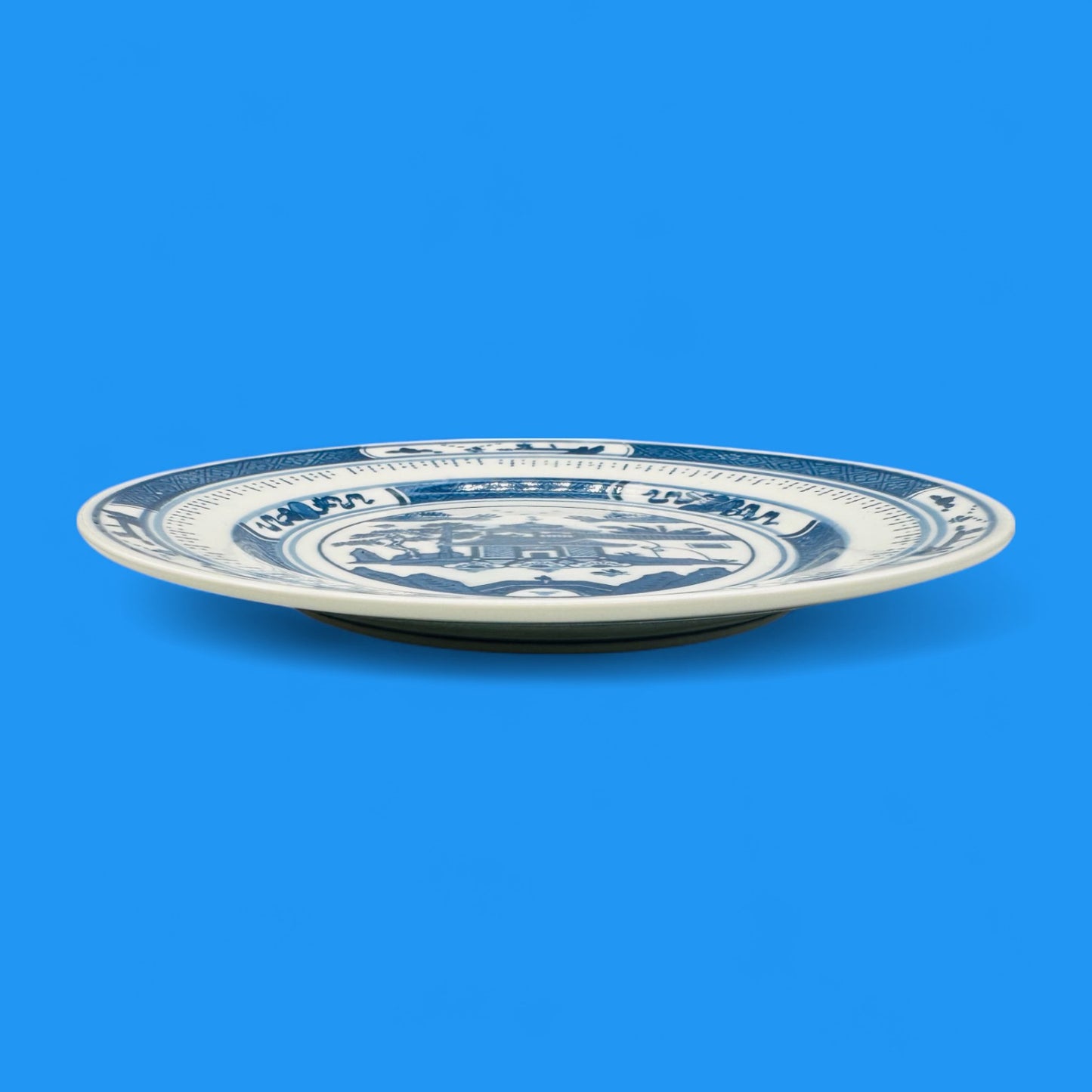 Vintage 7” Chinese Blue & White Porcelain Plate – Jingdezhen Pagoda Design