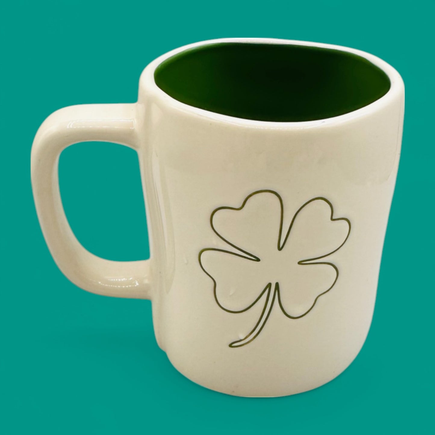 Rae Dunn Irish Coffee mug – Tall Artisan Ceramic Replacement Mug - 4 Leaf Clover