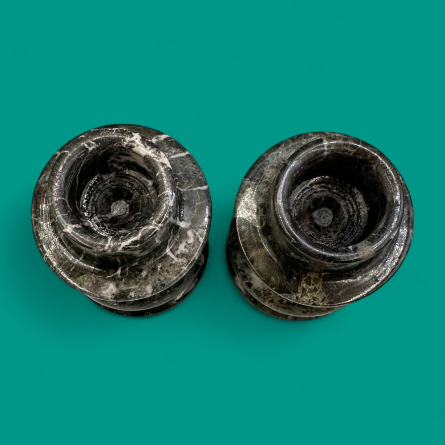 Pair of Handmade Grey/Green Marble Candle Holders – Stone Candle Holders