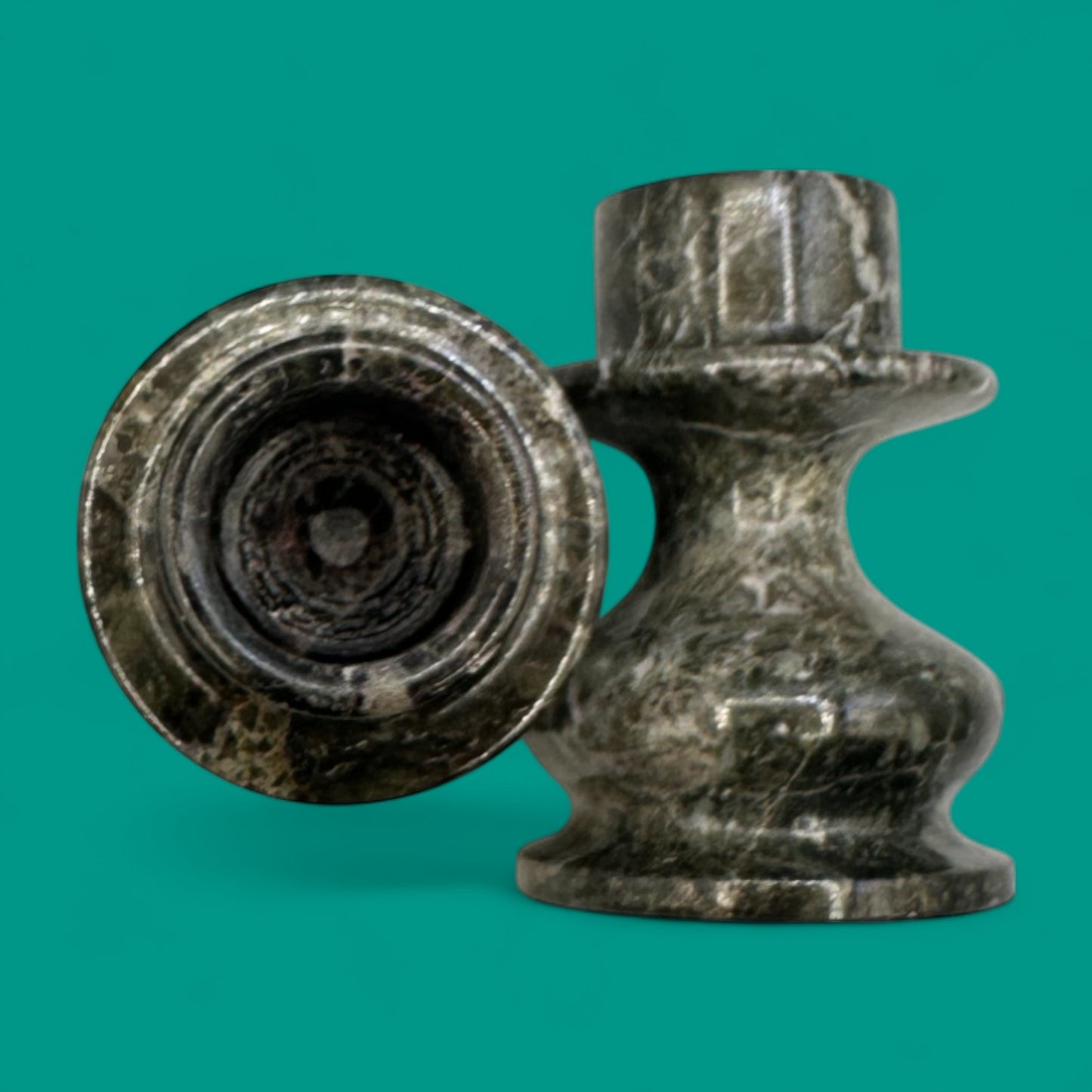Pair of Handmade Grey/Green Marble Candle Holders – Stone Candle Holders