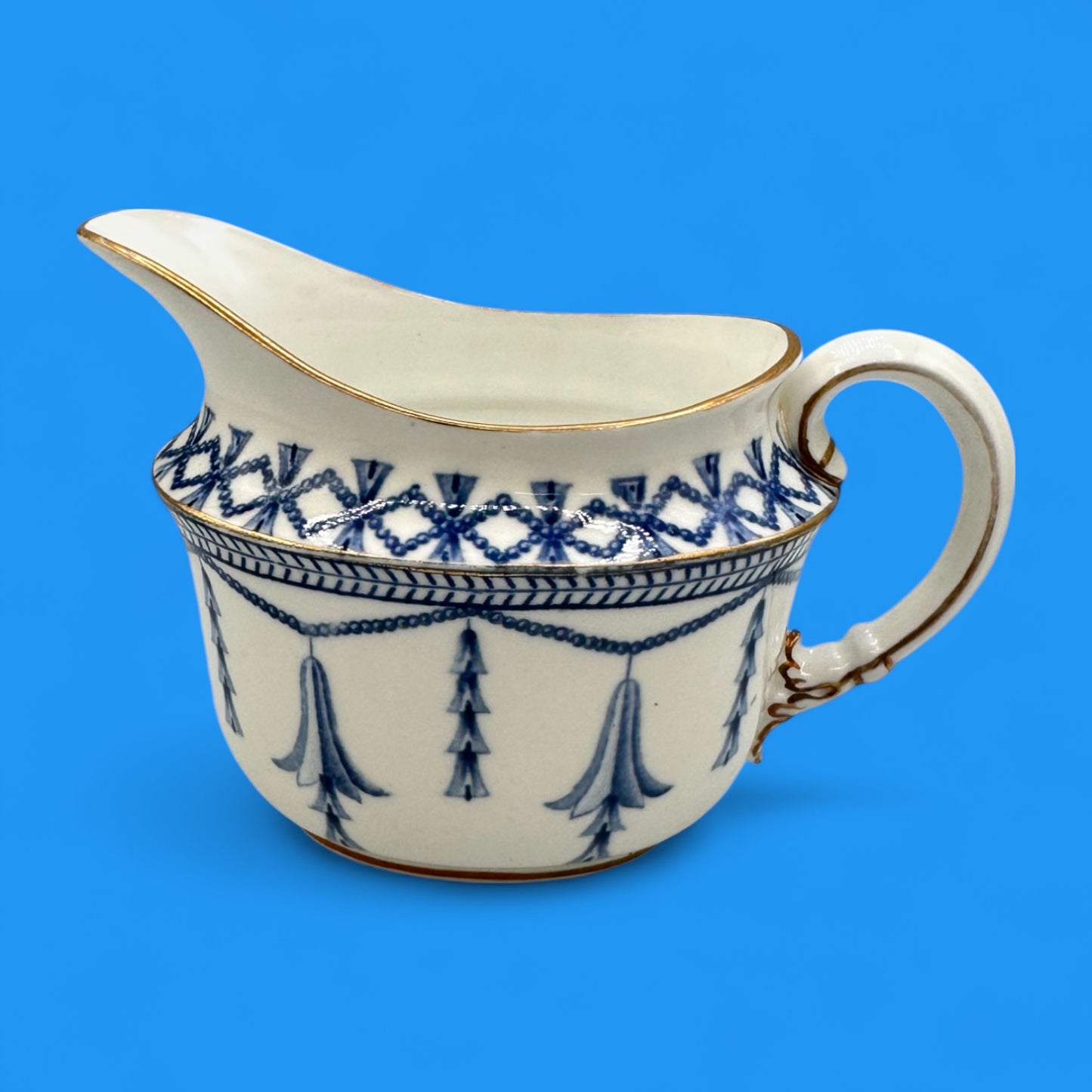 Vintage Royal Crown Derby Large Creamer with Blue Bells & Gold Trim