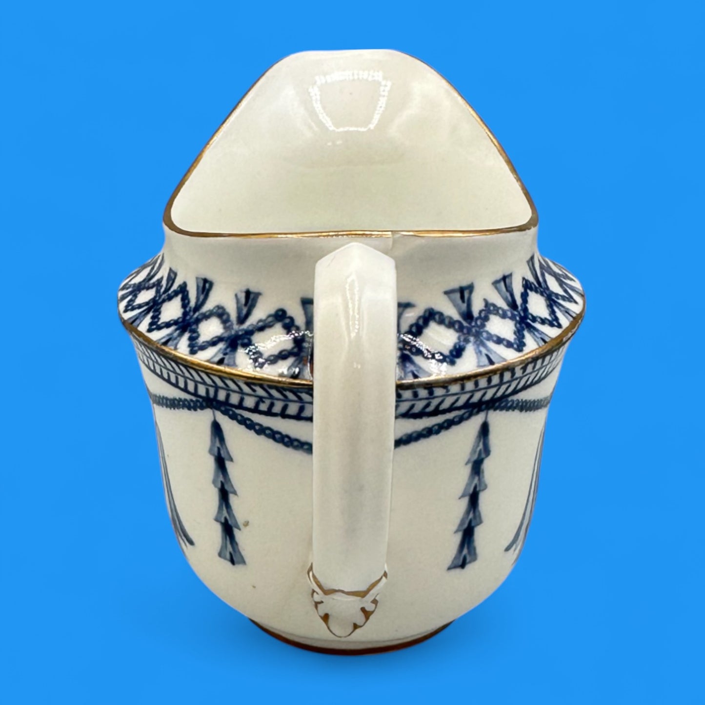 Vintage Royal Crown Derby Large Creamer with Blue Bells & Gold Trim
