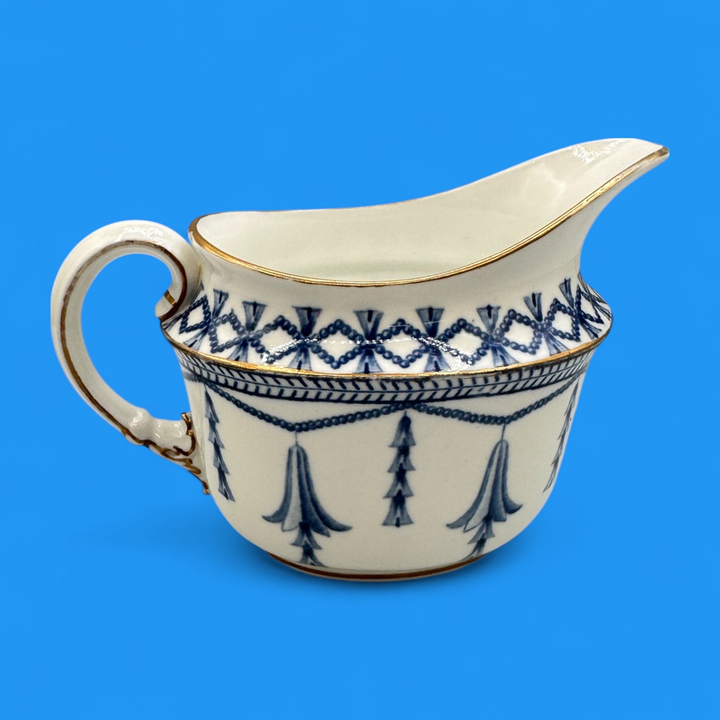 Vintage Royal Crown Derby Large Creamer with Blue Bells & Gold Trim
