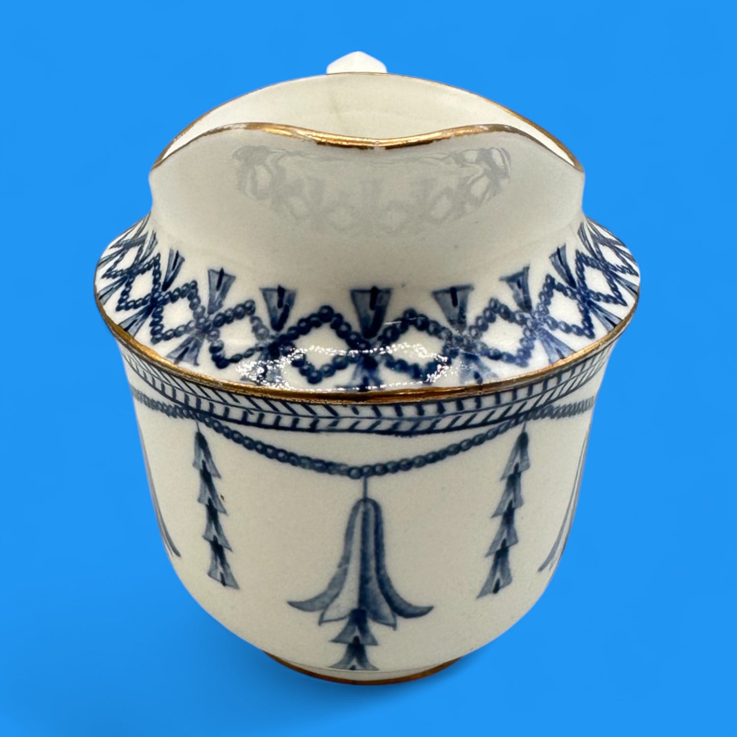 Vintage Royal Crown Derby Large Creamer with Blue Bells & Gold Trim