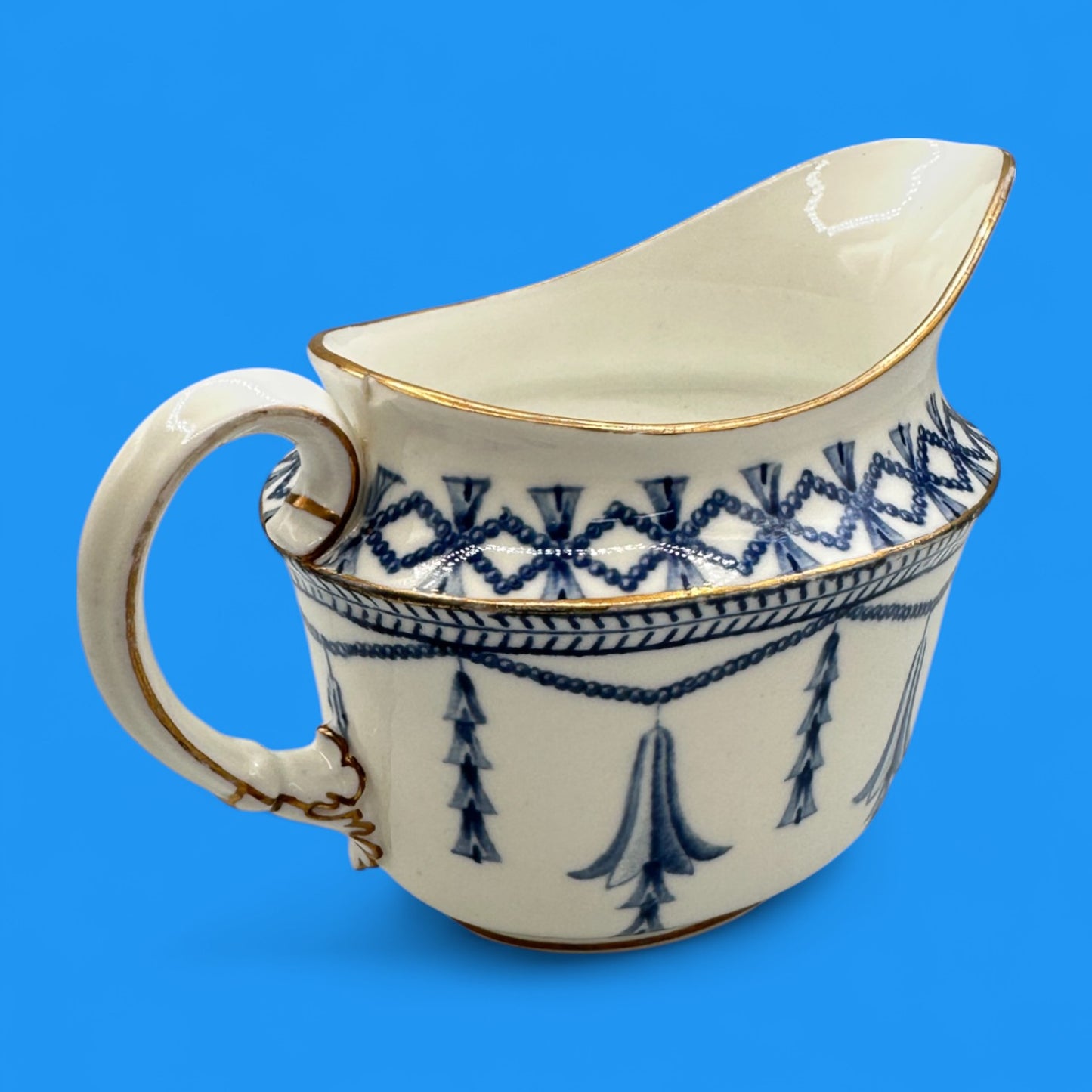 Vintage Royal Crown Derby Large Creamer with Blue Bells & Gold Trim