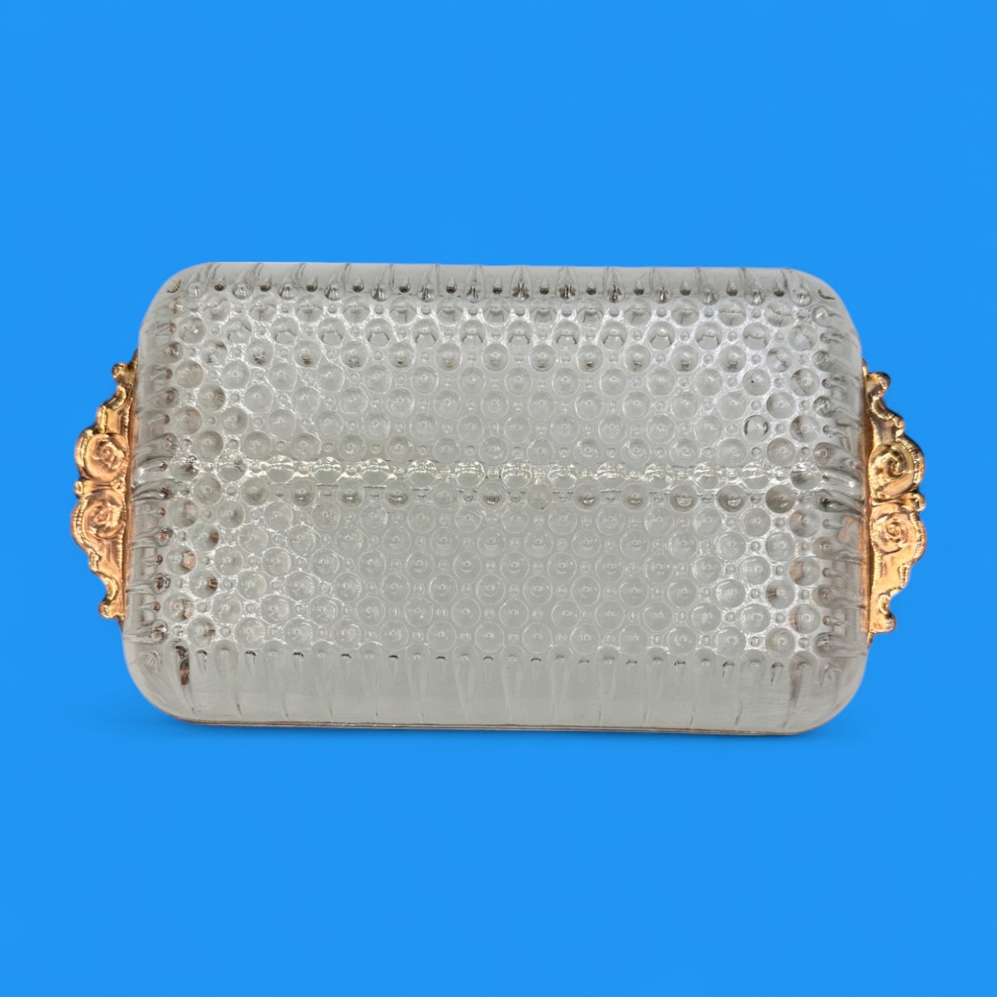 Vintage Glass Anchor Hocking Tray with Gold Trim & Hobnail Bottom