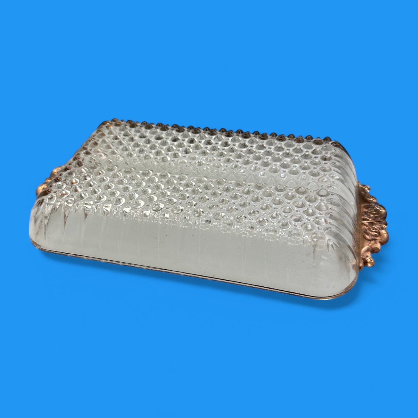 Vintage Glass Anchor Hocking Tray with Gold Trim & Hobnail Bottom