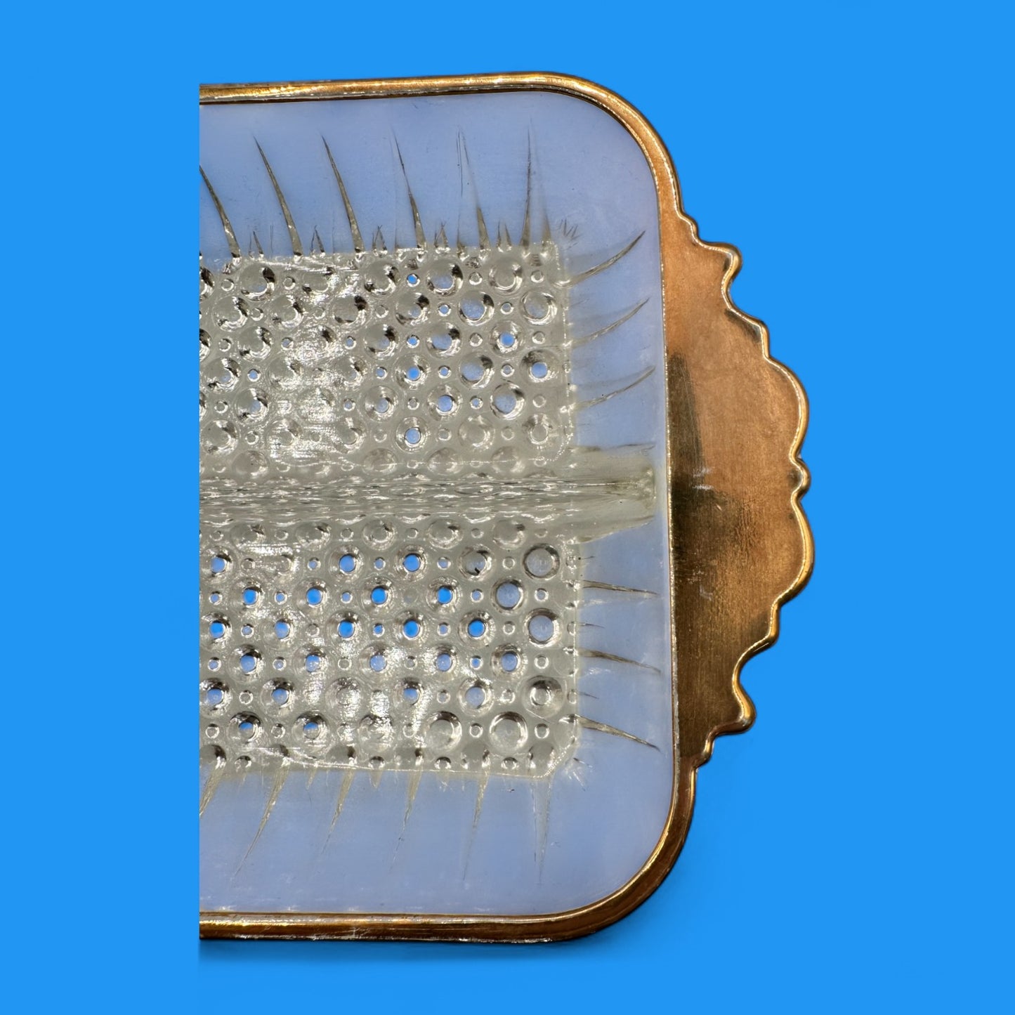 Vintage Glass Anchor Hocking Tray with Gold Trim & Hobnail Bottom